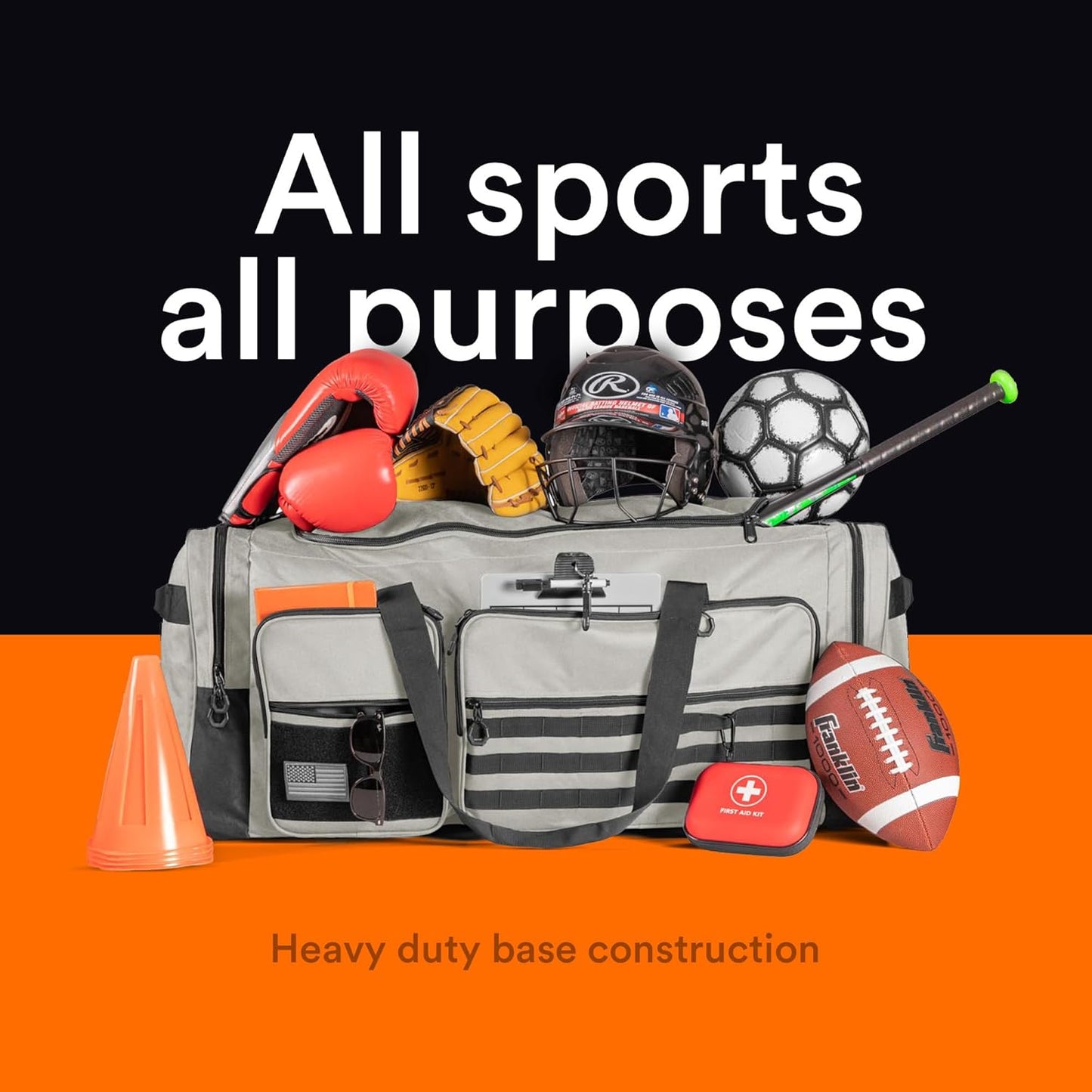 Fitdom 130L 36" Heavy Duty Extra Large Sports Gym Equipment Travel Duffle Bag W/Adjustable Shoulder Strap & 7 Compartments. Perfect for Soccer Baseball Basketball Hockey Football, Team Coaches & More