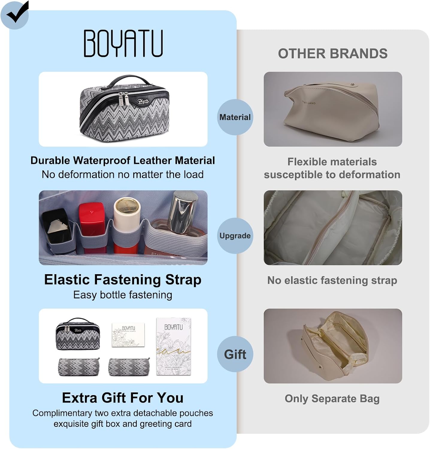 BOYATU Travel Makeup Bag for Women: Western Boho Make up Bag Set of 3 - Large Capacity Vegan