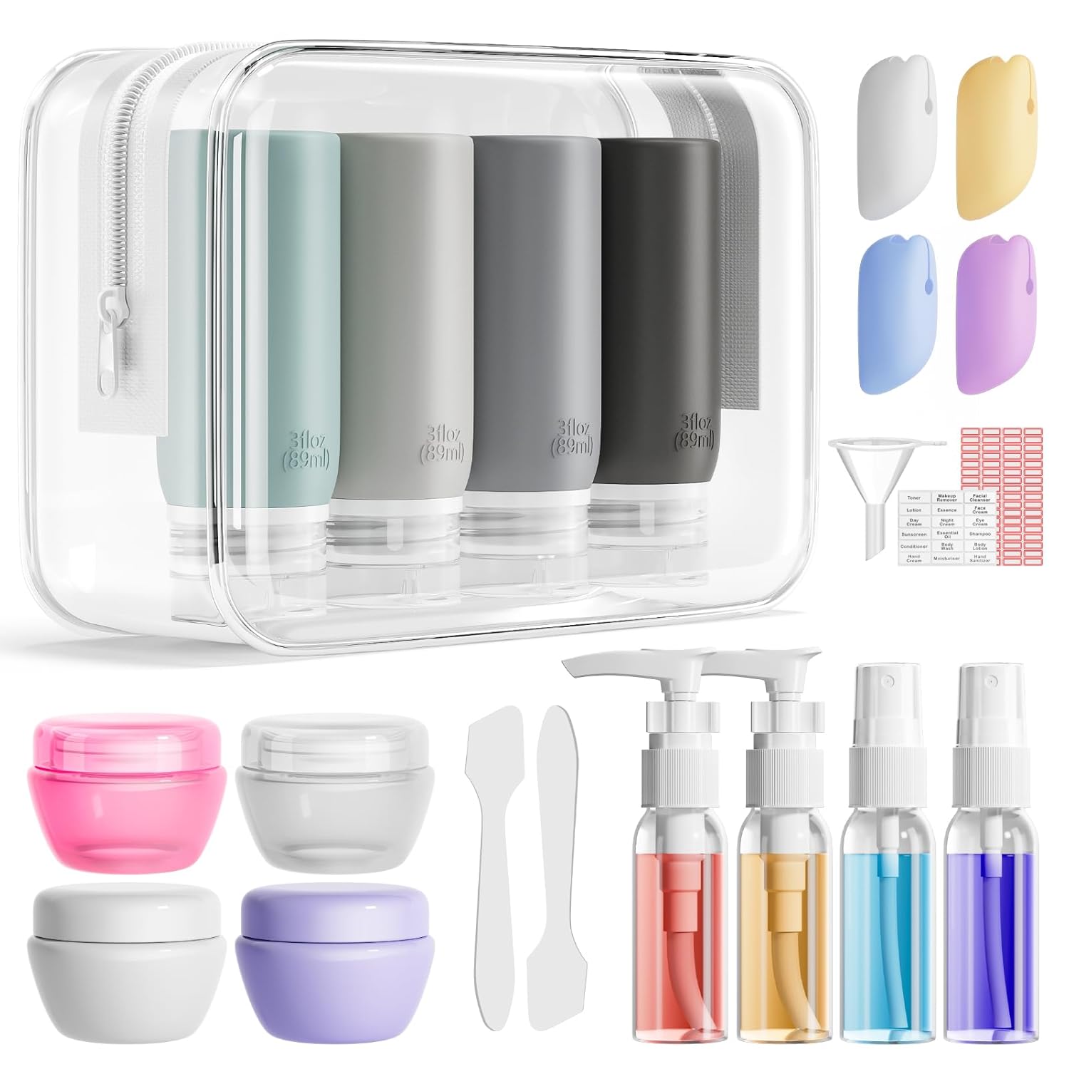 Muslish 21 Pack Travel Bottles for Toiletries, Leak-Proof TSA Compliant Silicone Travel Size