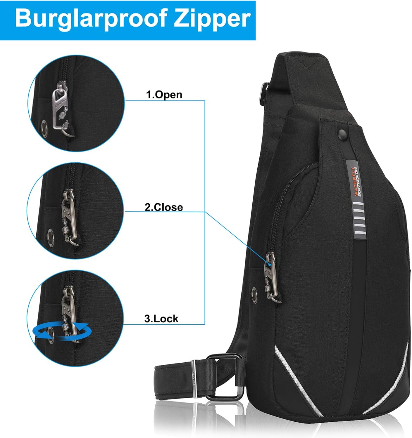 WATERFLY Small Crossbody Sling Backpack Anti Theft Backpack for Traveling Chest Bags for Men&Women