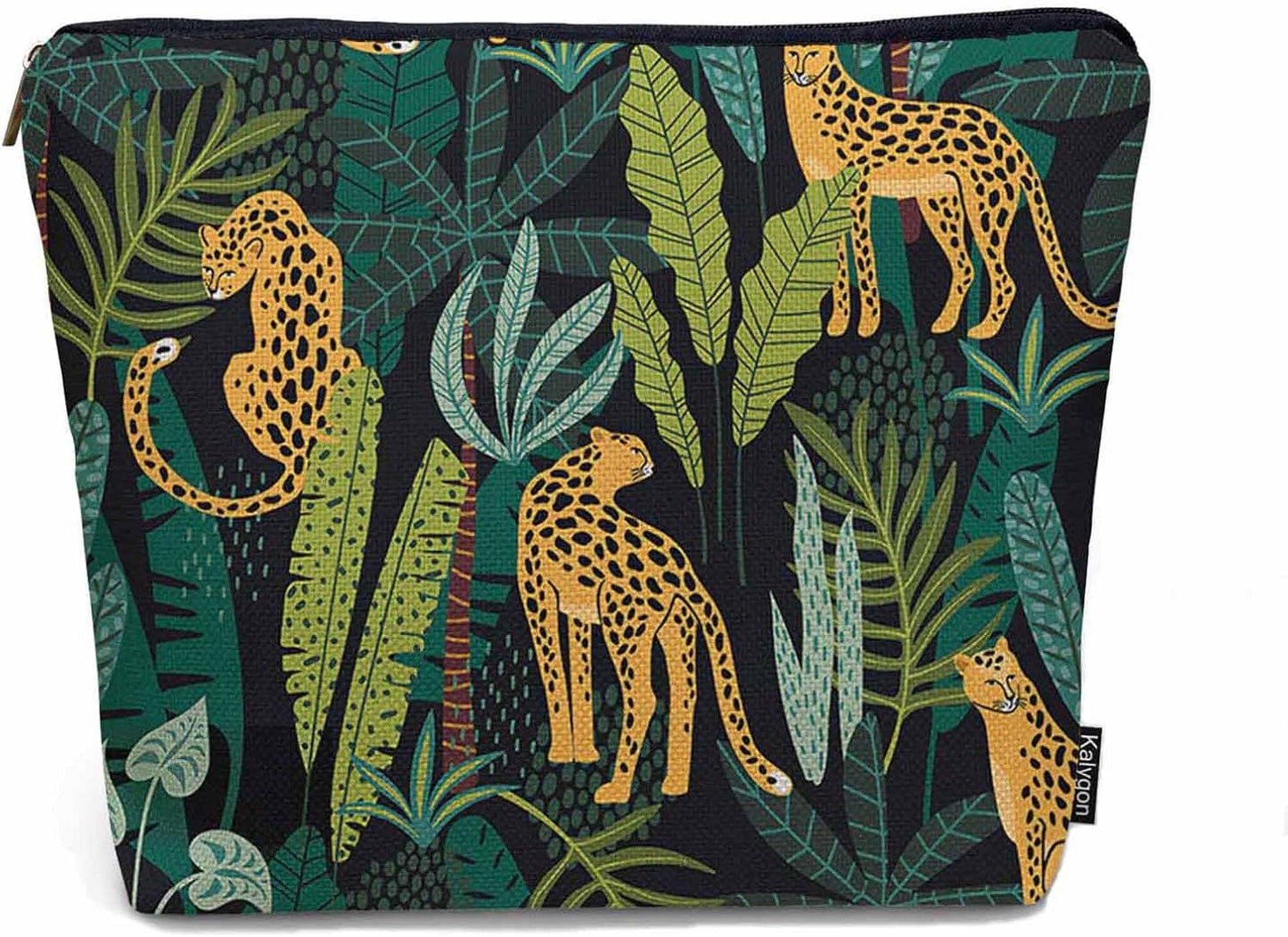 Leopard Cosmetic Travel Bag For Toiletries, Tropical Leaves Leopard Cheetah Makeup Bag Toiletry Bags For Women, Flax Cosmetic Bags Make Up Bag Purse Toiletries Bag Birthday Gift Yellow Green
