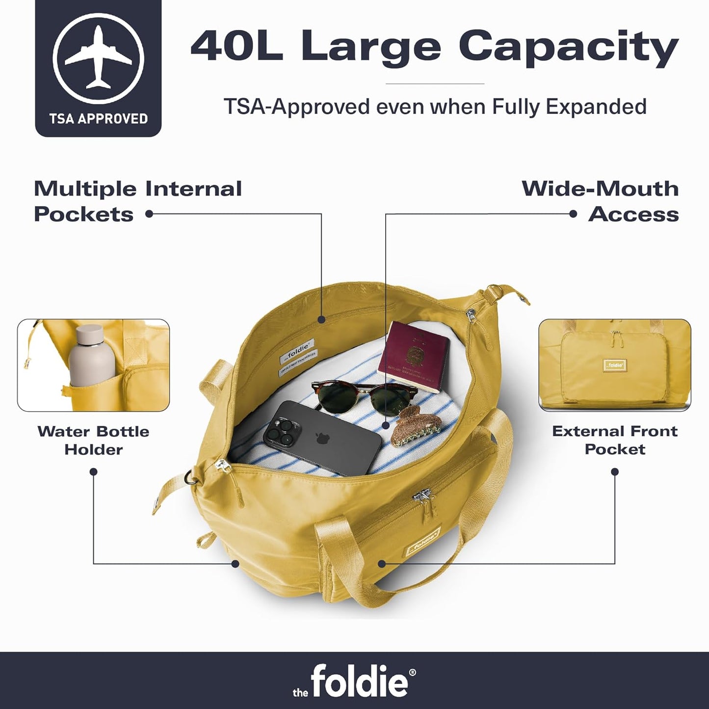 The Foldie Foldable Travel Bag for Women - 40L Weekender Bag with Multiple Pockets - Carry On Expendable Travel Bag
