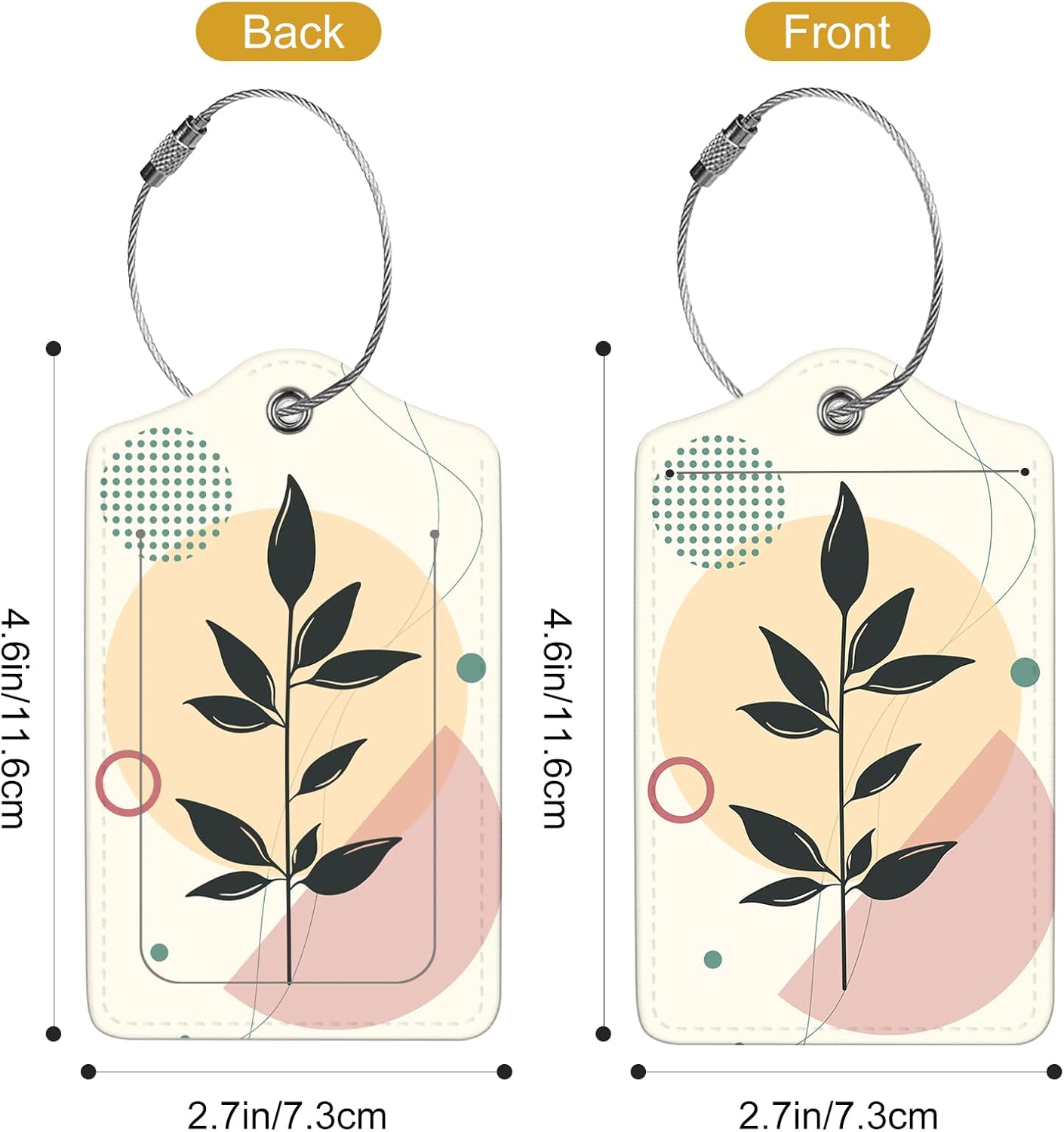 2Pack Luggage Tags for Suitcases, Cute Unique Pu Leather Cruise Luggage Tag with Privacy Cover ID Label Address Card and Metal Ring Suitable for Women Men Kids Travel Bag Abstract Leaf