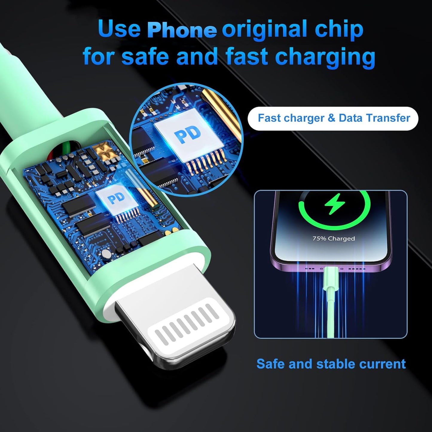 Dayaoncy 3 Pack Green 10ft USB C to Lightning Fast Charging Compatible with iPhone 14/13/12/12 Pro Max/11 Green