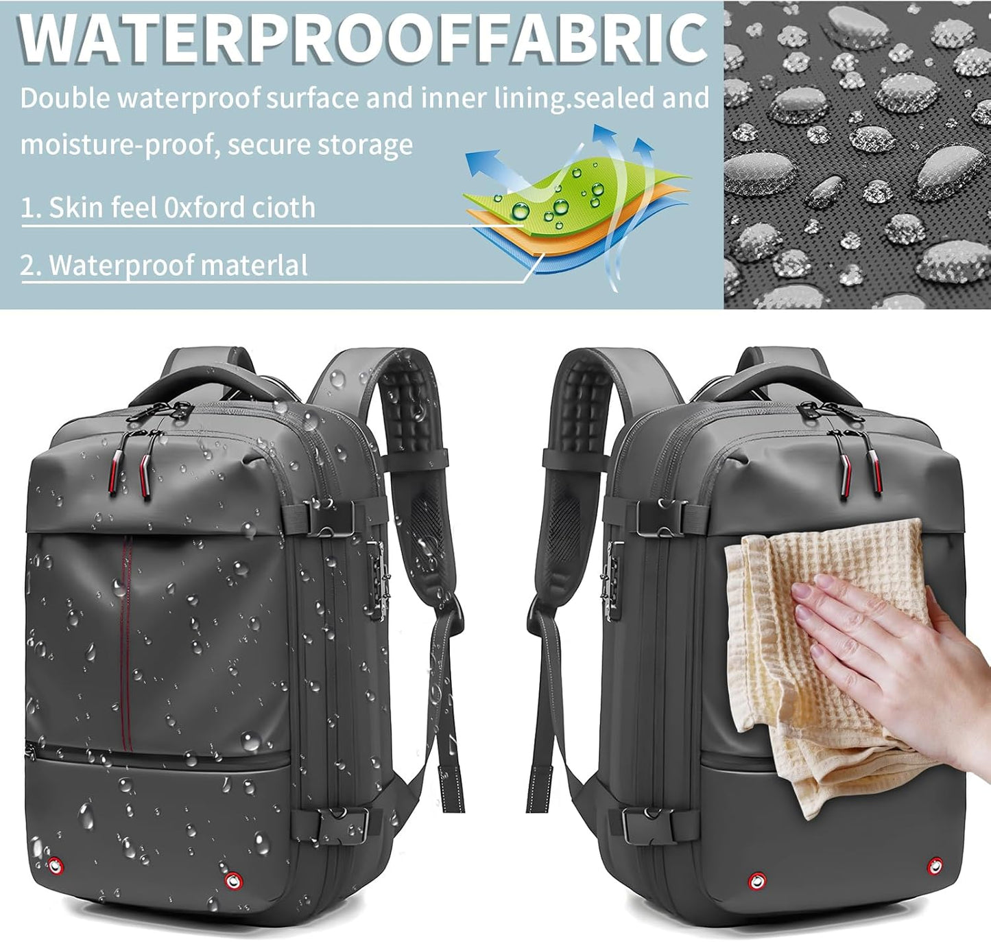 Vacpack Backpack, Air Backpack With Pump, 60L Expandable Backpack with Vacuum Compression, Anti Theft Vacpack Travel Vacuum Backpack (light gray)