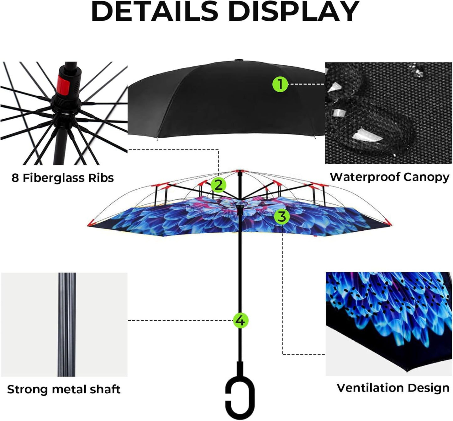 LLanxiry Windproof Inverted Umbrella, Large Reverse Umbrellas for Rain with C-shaped Handle Big Upside Down Inside Out Umbrella for Women & Men