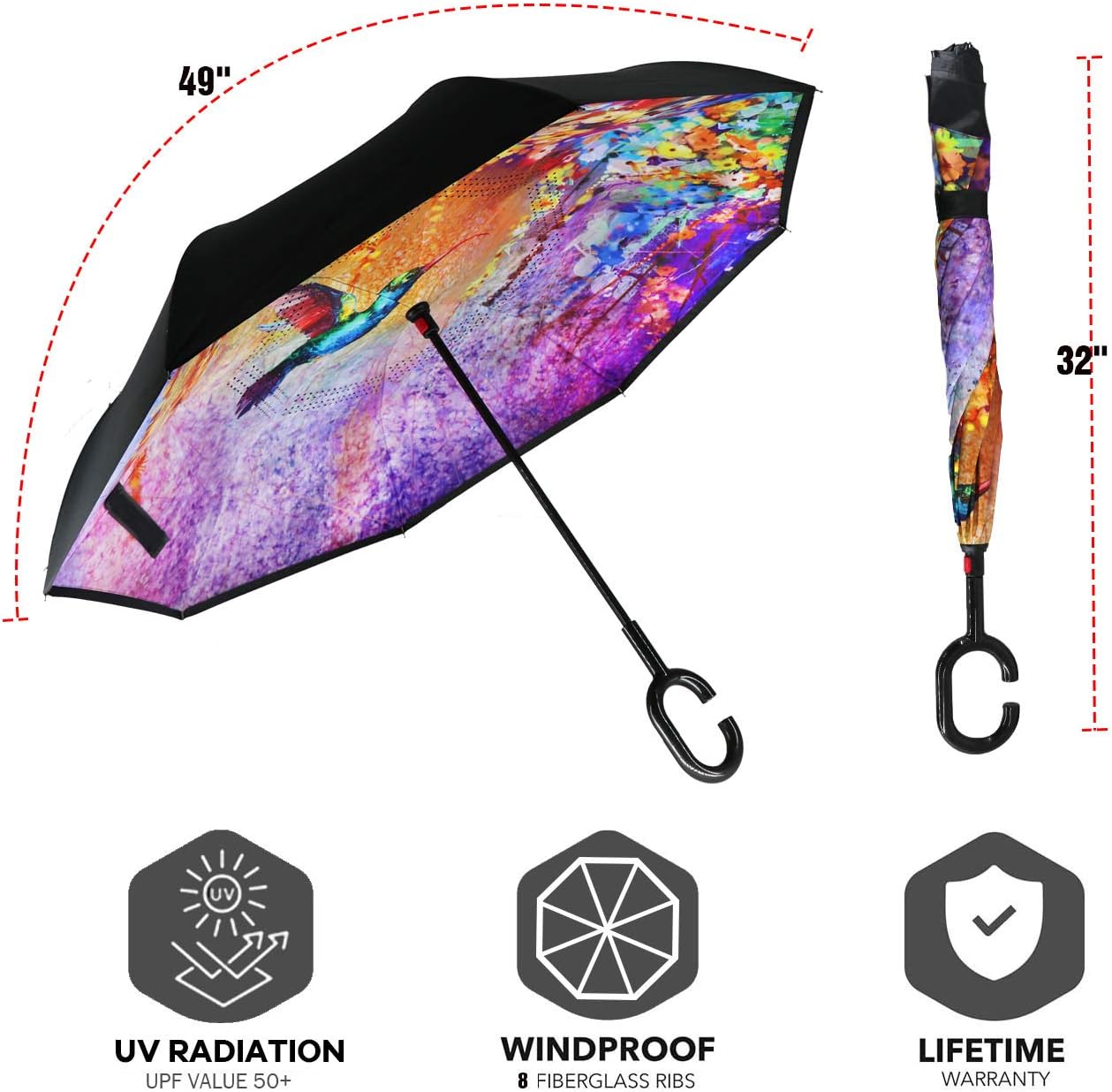 SIEPASA 49/56 Inch Inverted Reverse Upside Down Umbrella, Extra Large Double Canopy Vented Windproof Waterproof Stick Golf Umbrellas with C-shape Handle.
