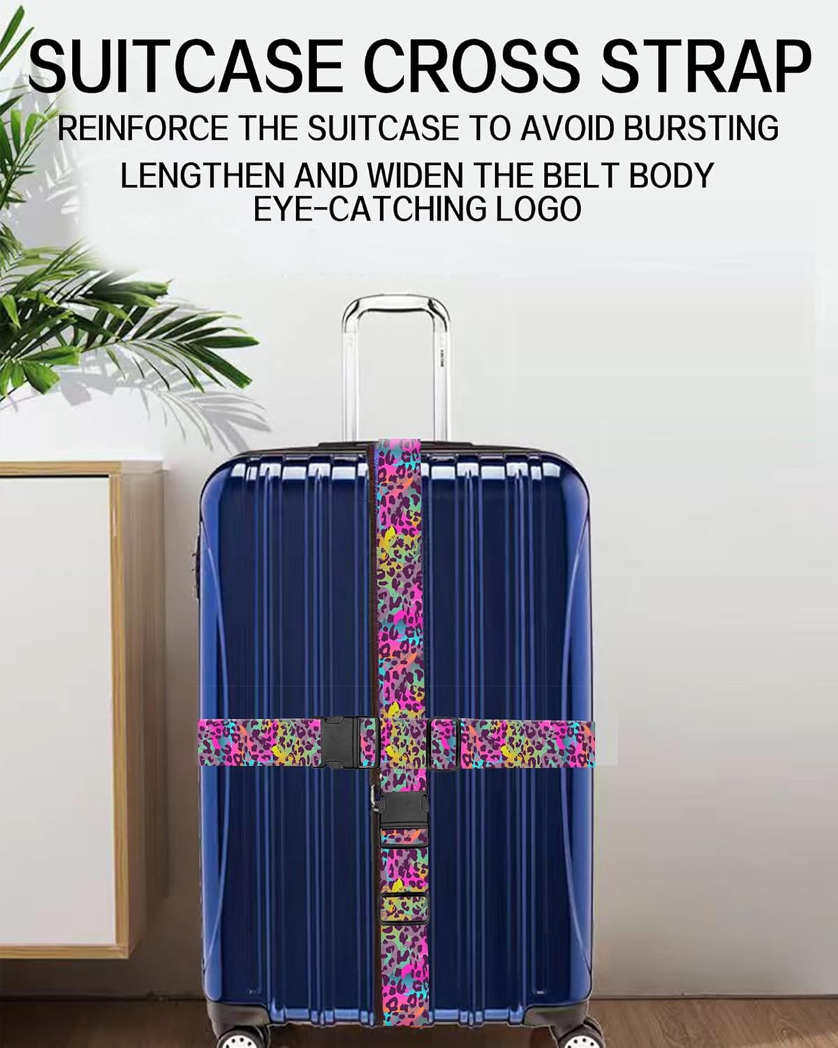 Luggage Straps for Suitcases, Adjustable Travel Belt, Durable Wide Luggage Strap, Cute Suitcase Strap Identifiers with Buckle, Bag Straps for Luggage, Cute Colorful Leopard