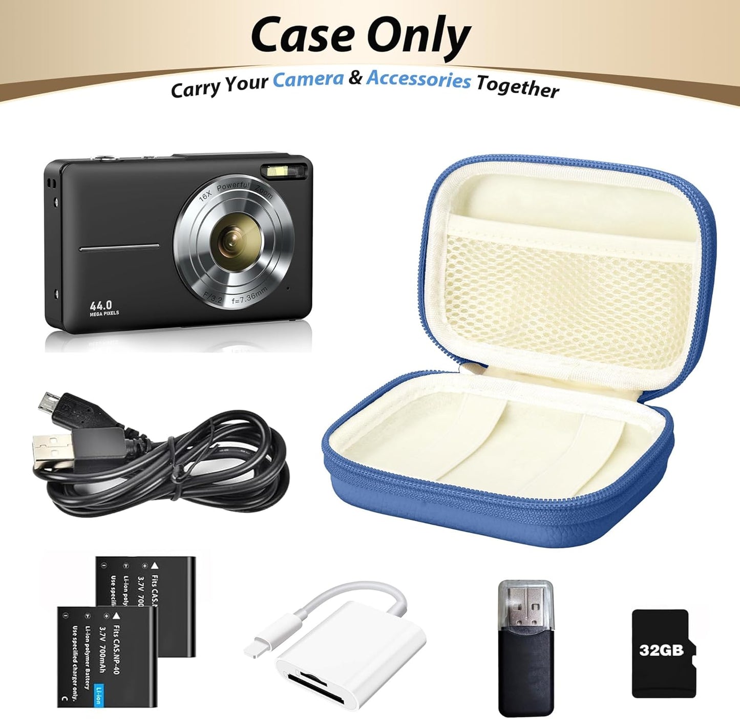 Digital Camera Case for CAMKORY, KODAK PIXPRO FZ45/FZ55, Canon IXUS 285 HS, Lecran, Small Travel Compact Camera Holder with Mesh Pocket for Accessories SD Card (Royal Blue)