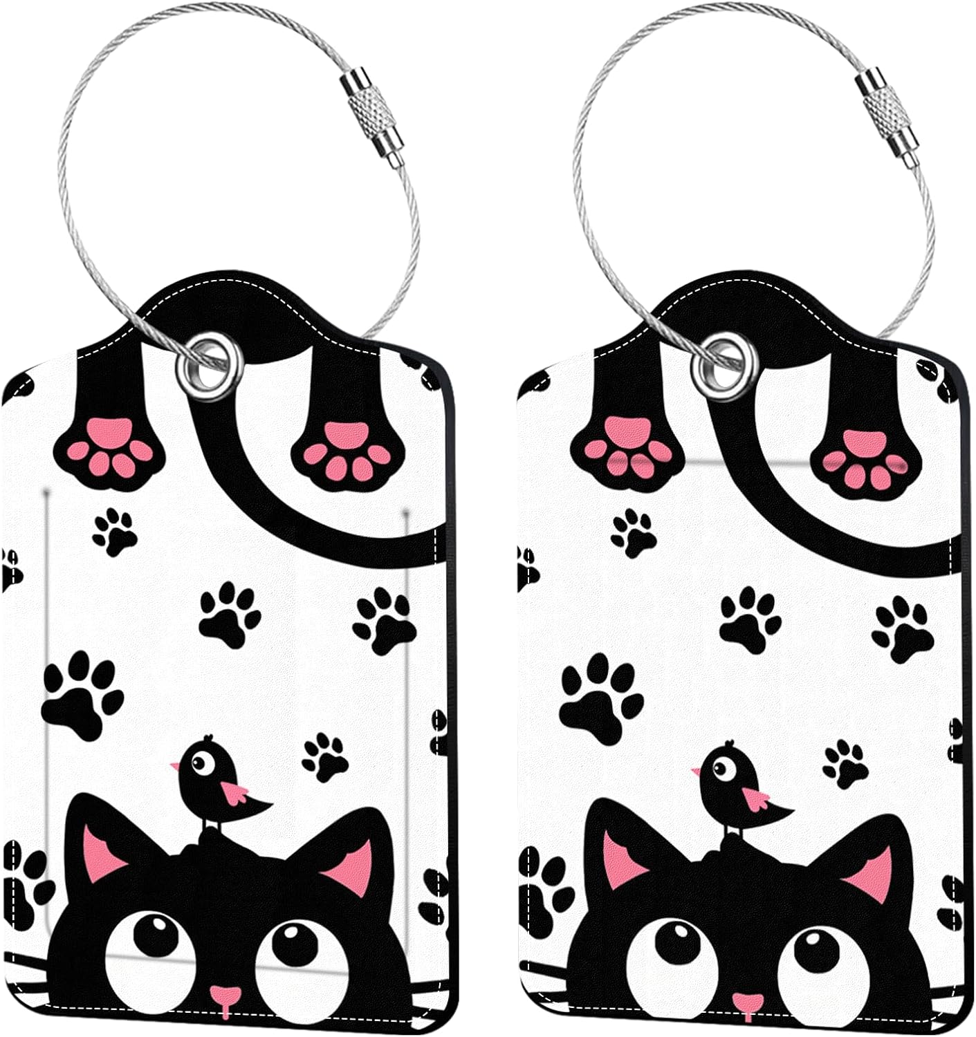 2 Pack Funny Cat Luggage Tags for Suitcase, Leather Luggage Tags Cute, Privacy Cover ID Label with Stainless Steel Loop & Address Card, Cute Cat Travel Bag Tag Luggage Accessories for Suitcases