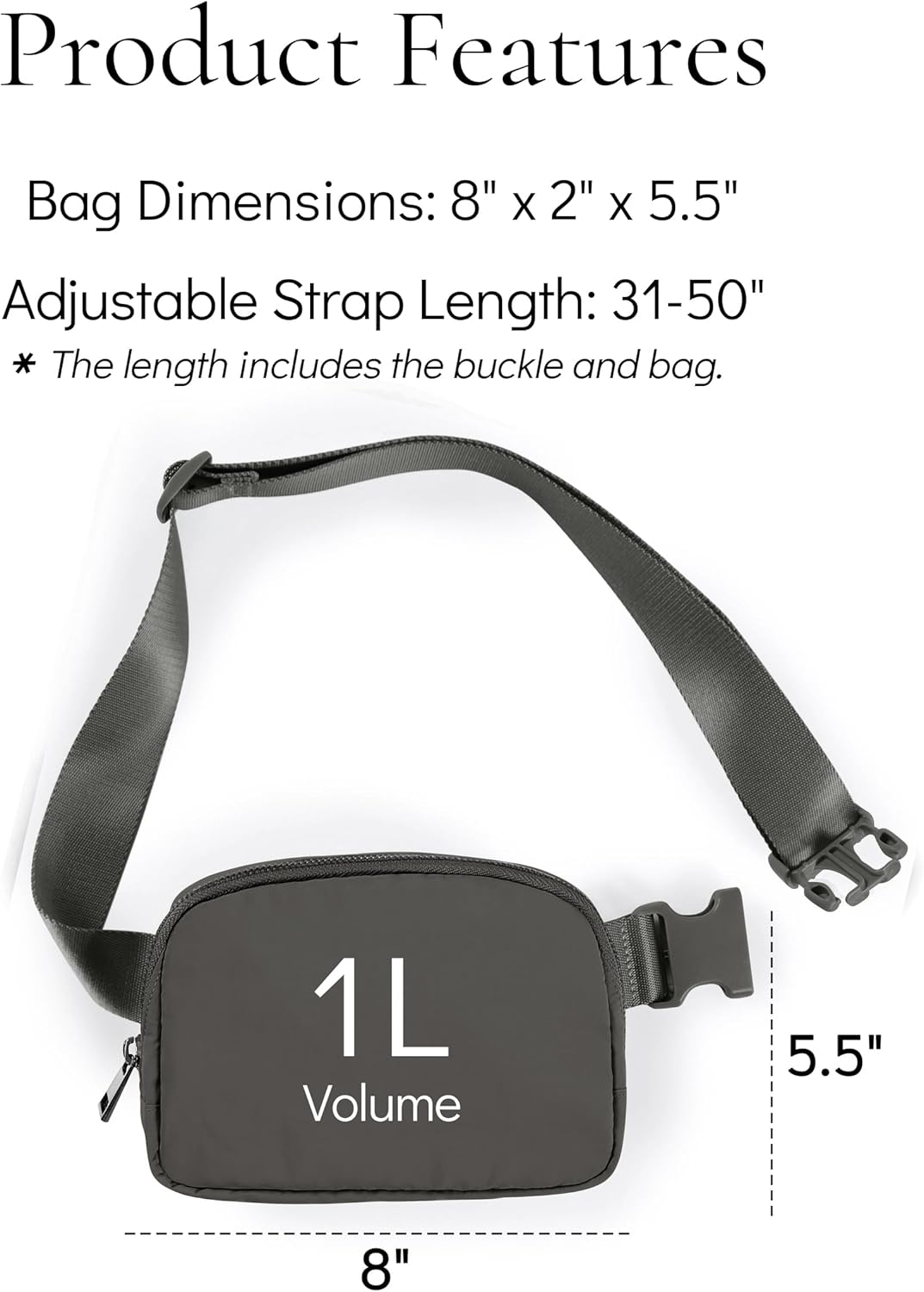 Fanny Pack Crossbody Bag Trendy Waterproof Small Cross Body Purse for Women Men Fashion Waist Packs Mini Belt Pouch Chest Bum Hip Bag Lulu Dupes for Travel Vacation Running Dim Grey