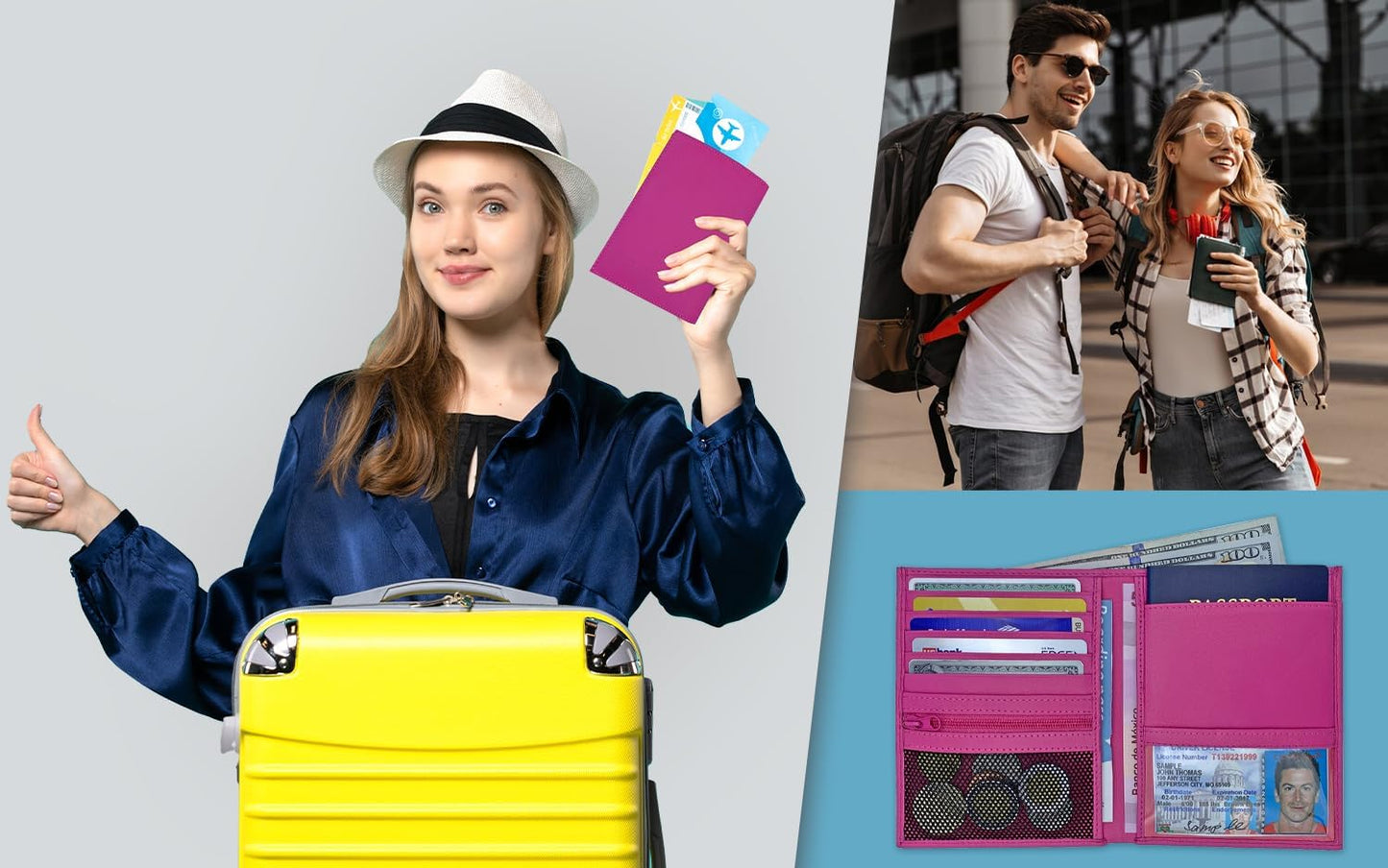 Hot Pink RFID Genuine Leather Passport Wallet