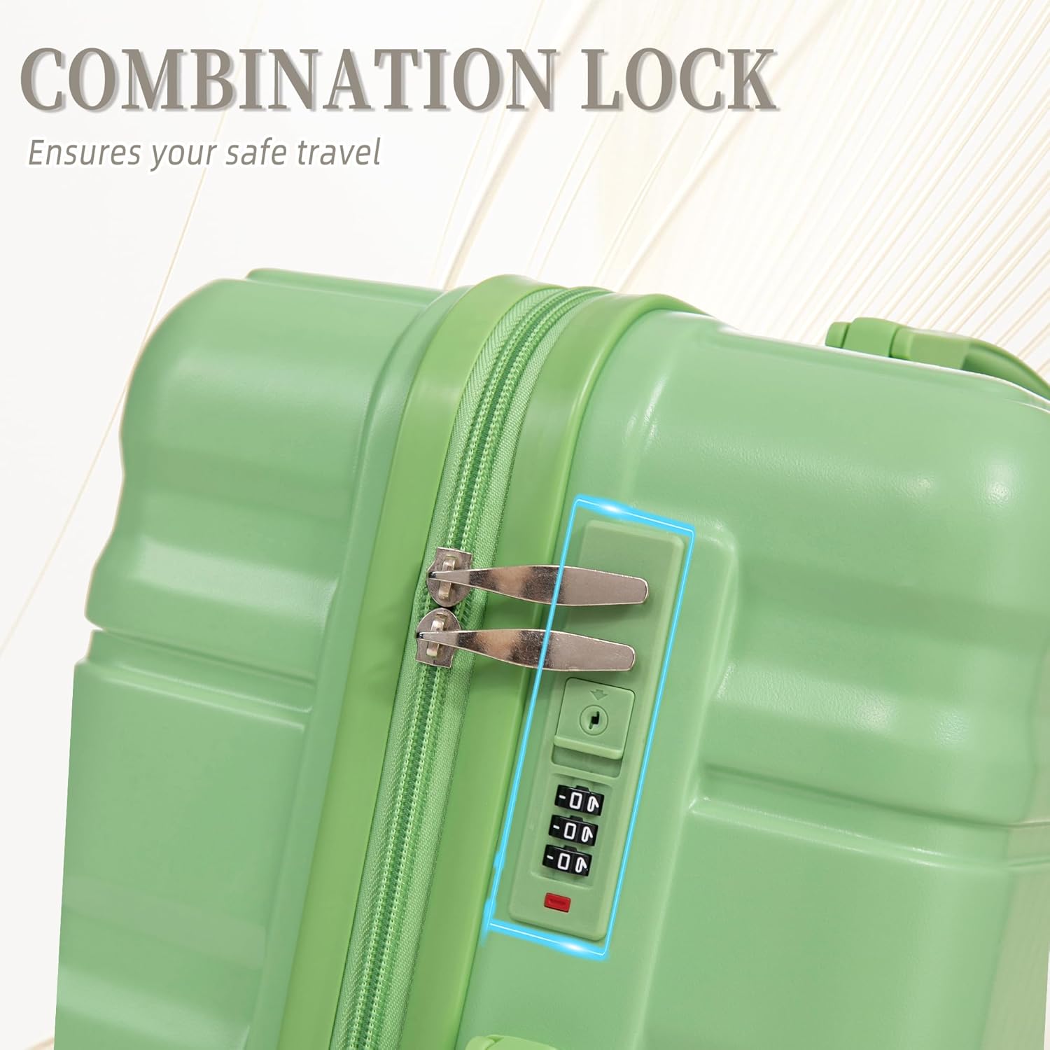 Campfun 3 Piece Luggage Sets, ABS Suitcase Set with Double Spinner Wheels Hang Hook, Durable Carry