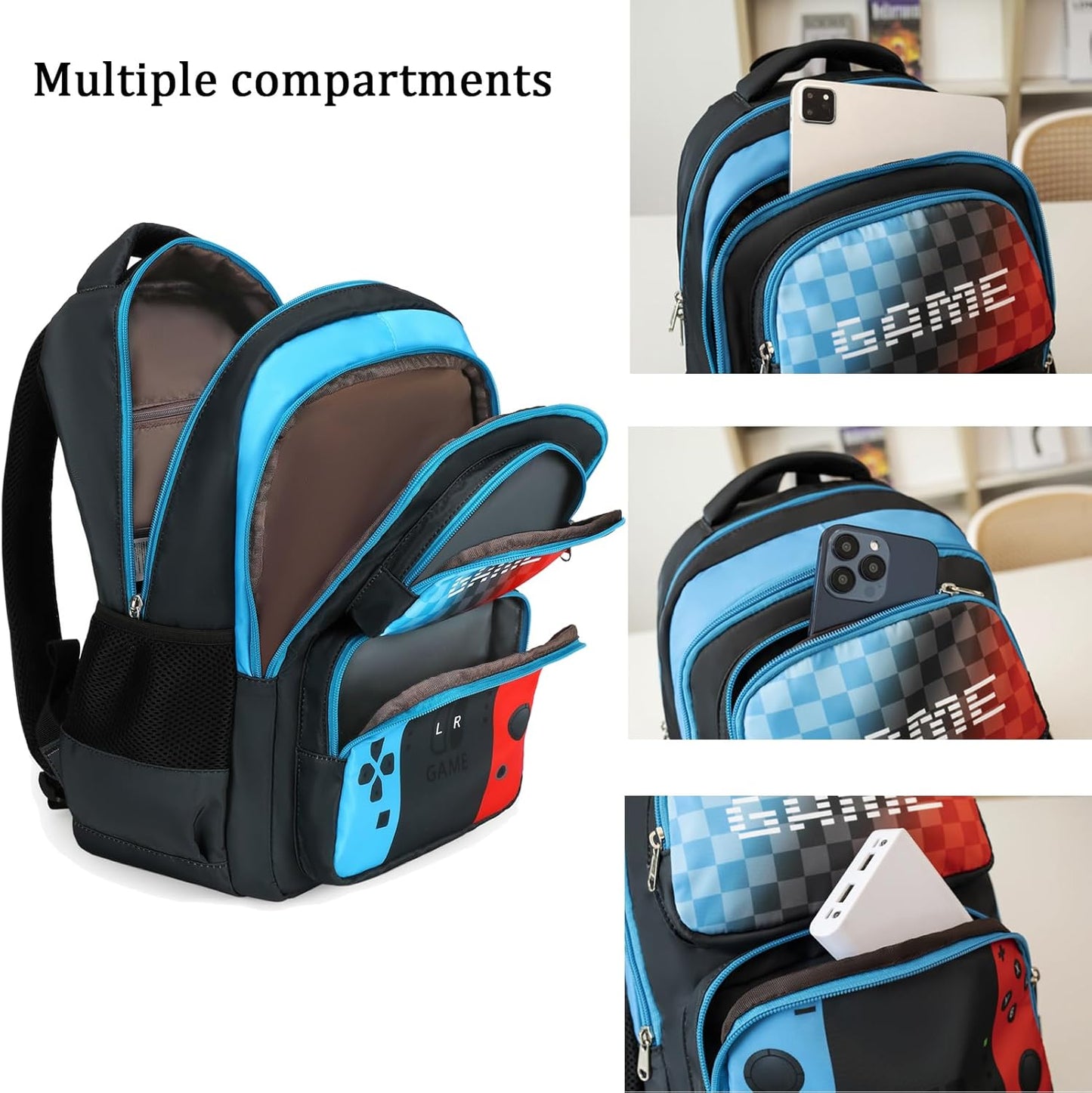 Octsky School Backpack Boys Game Bookbag for Kids Children Elementary School Backpack with Lunch Box, Blue