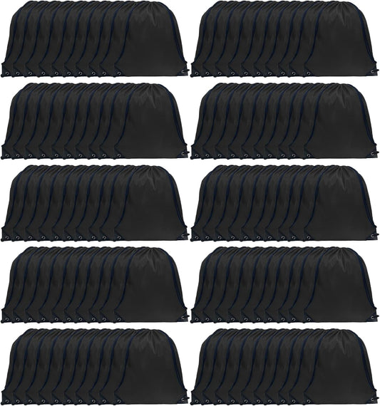 GoodtoU Drawstring Bags Bulk, 100 Pcs Cinch Bag Gym Sackpack Drawstring Backpack for Women & Men, Black