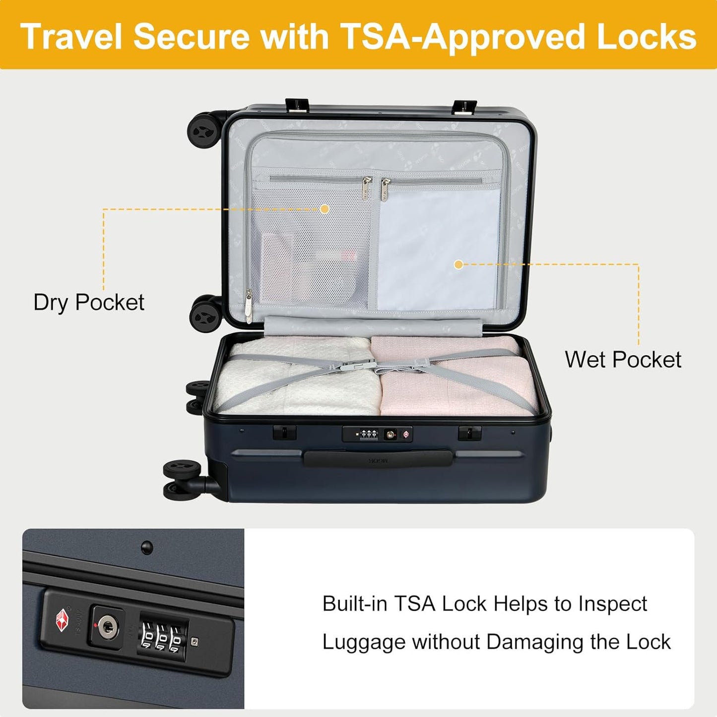 Carry on Luggage 22x14x9 Airline Approved, Durable PC Hardside Suitcase with TSA Lock for Business Trip, 20 Inch Carry-on Luggage, USB Port & 360°Spinner Wheels (20 Inch - Aluminium-Frame, Dark Grey)