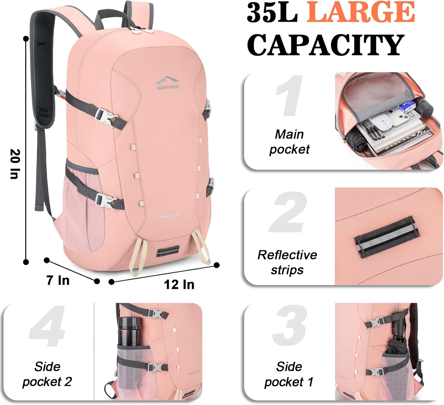 Hiking Backpack,Large 35L Travel Backpacks for Men Women,Water Resistant Ultra Lightweight Foldable