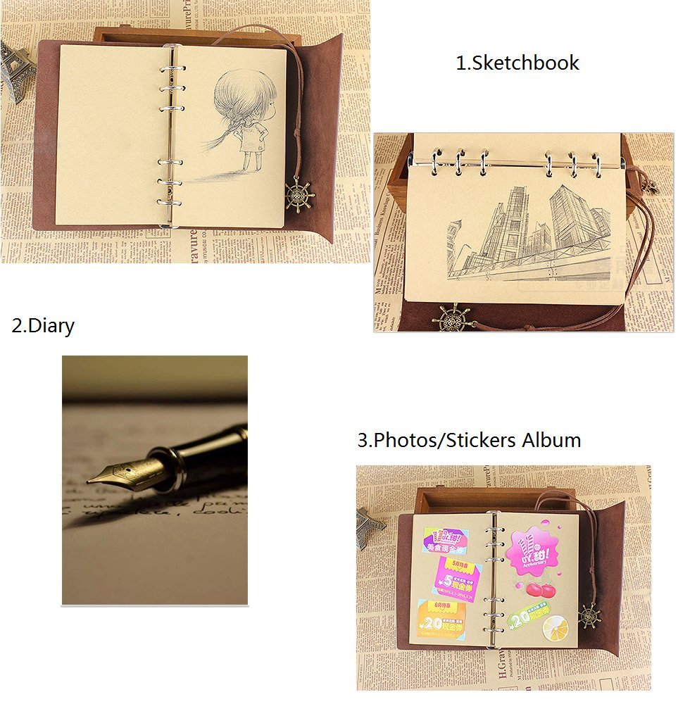 Refillable Journal Notebook, Vintage Travel Diary with Blank Pages, Gifts