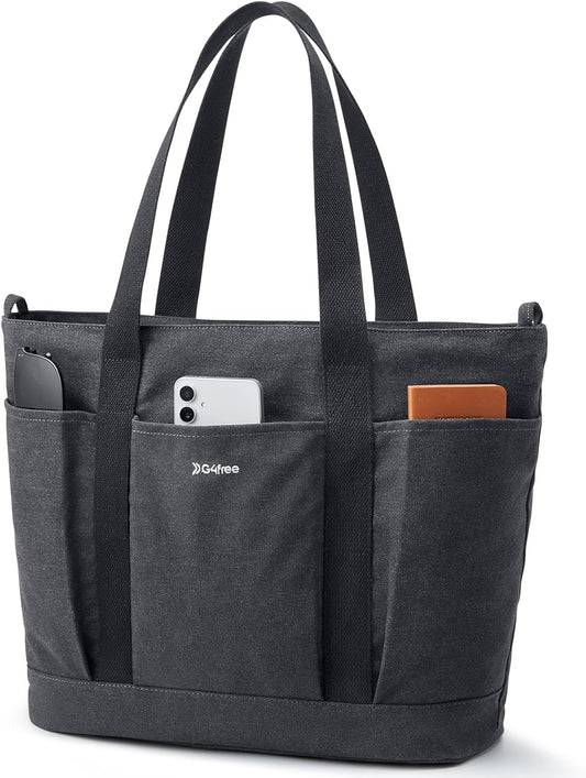G4Free Large Canvas Tote Bag for Women with Zipper Fit 15.6" Laptop, Everything Tote Bags with Pockets for Work, Travel
