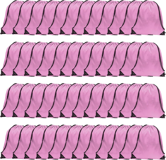 GoodtoU Drawstring Backpacks, Bags Bulk Nylon Backpack Draw String Back Bag Cinch Sack Gym Bag for Sport, Traveling, Team (Pink, 48Pcs)