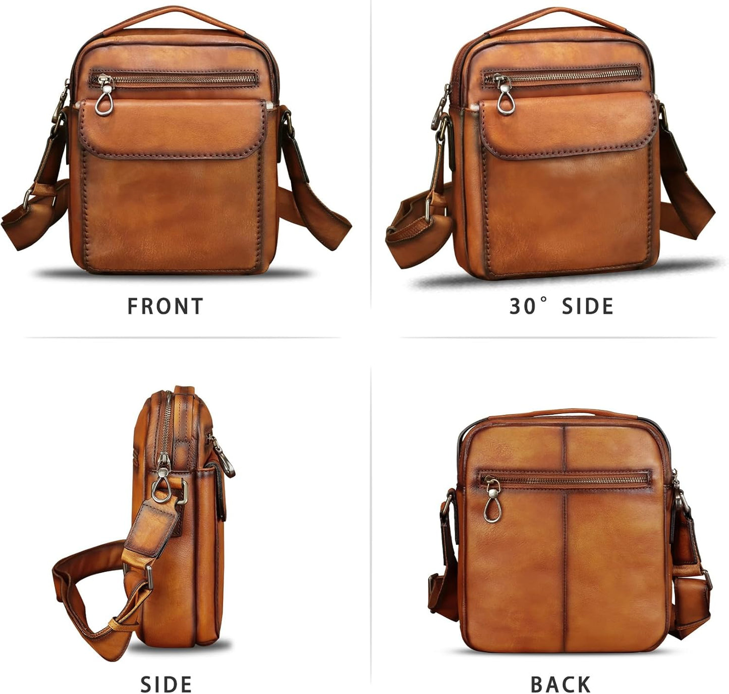 Genuine Leather Messenger Bag for Men Shoulder Crossbody Bag Vintage Man Purse Satchel Handbag