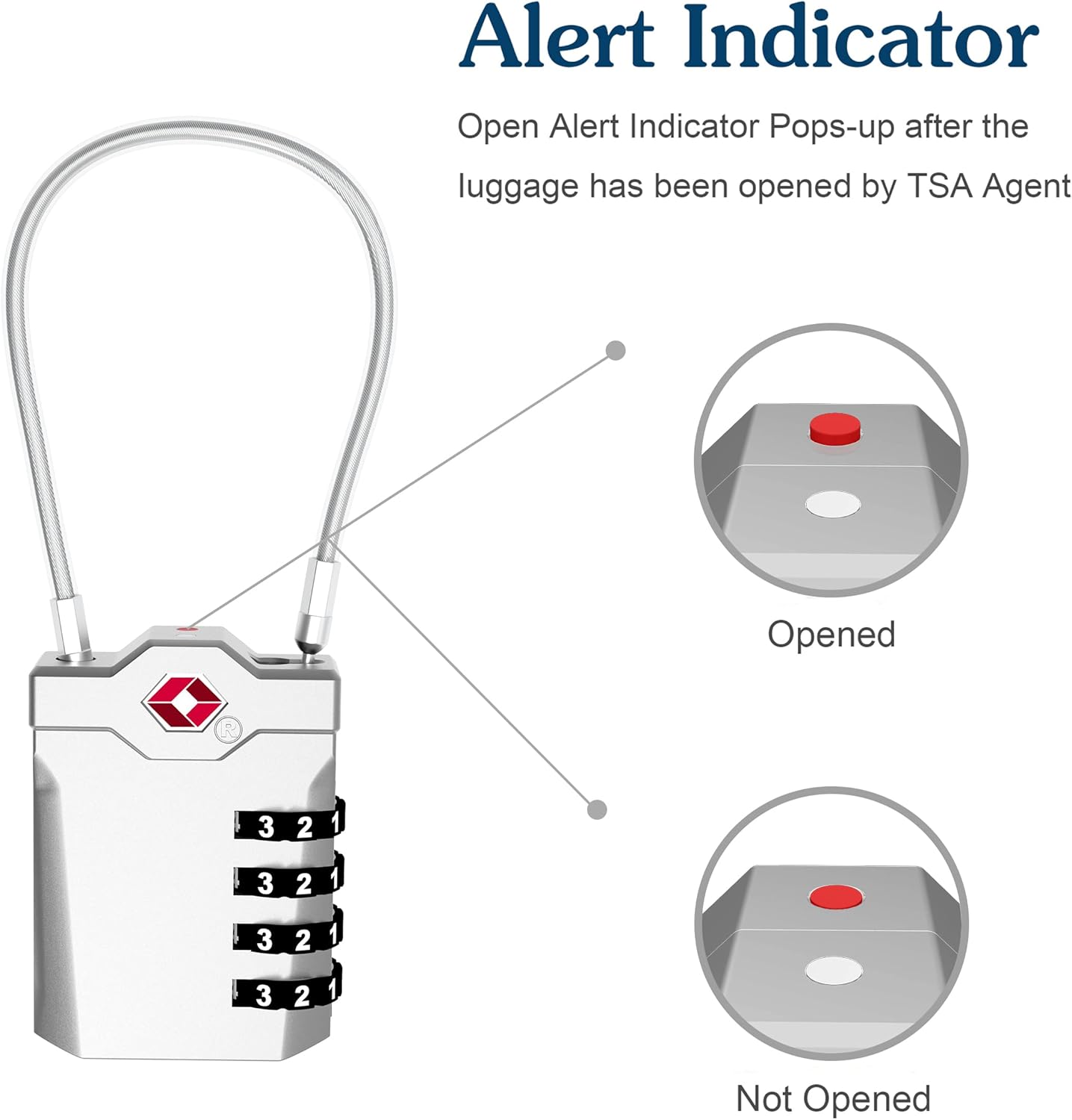 TSA Approved Locks for Luggage, 2 Pack Combination Travel Steel Cable Lock, Re-settable 4 Digit Padlocks with Inspection Indicator, Alloy Body Keyless Padlock for Lockers, Backpacks, Bags - Silver