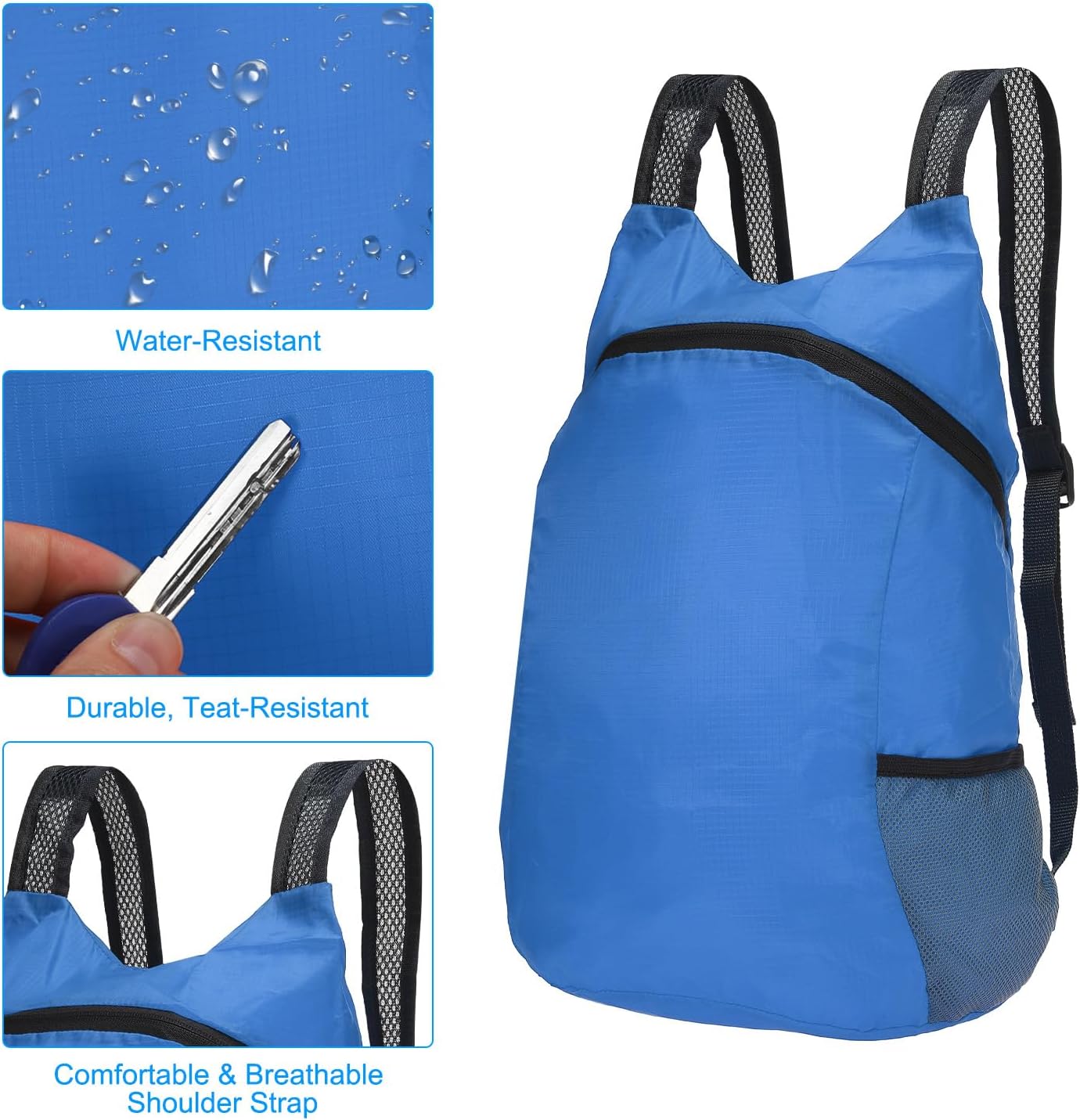 PATIKIL Hiking Backpack, 15L-20L Packable Lightweight Backpack Daypack Small Foldable Outdoor Camping Cycling Backpacking Shoulder Bag, Blue