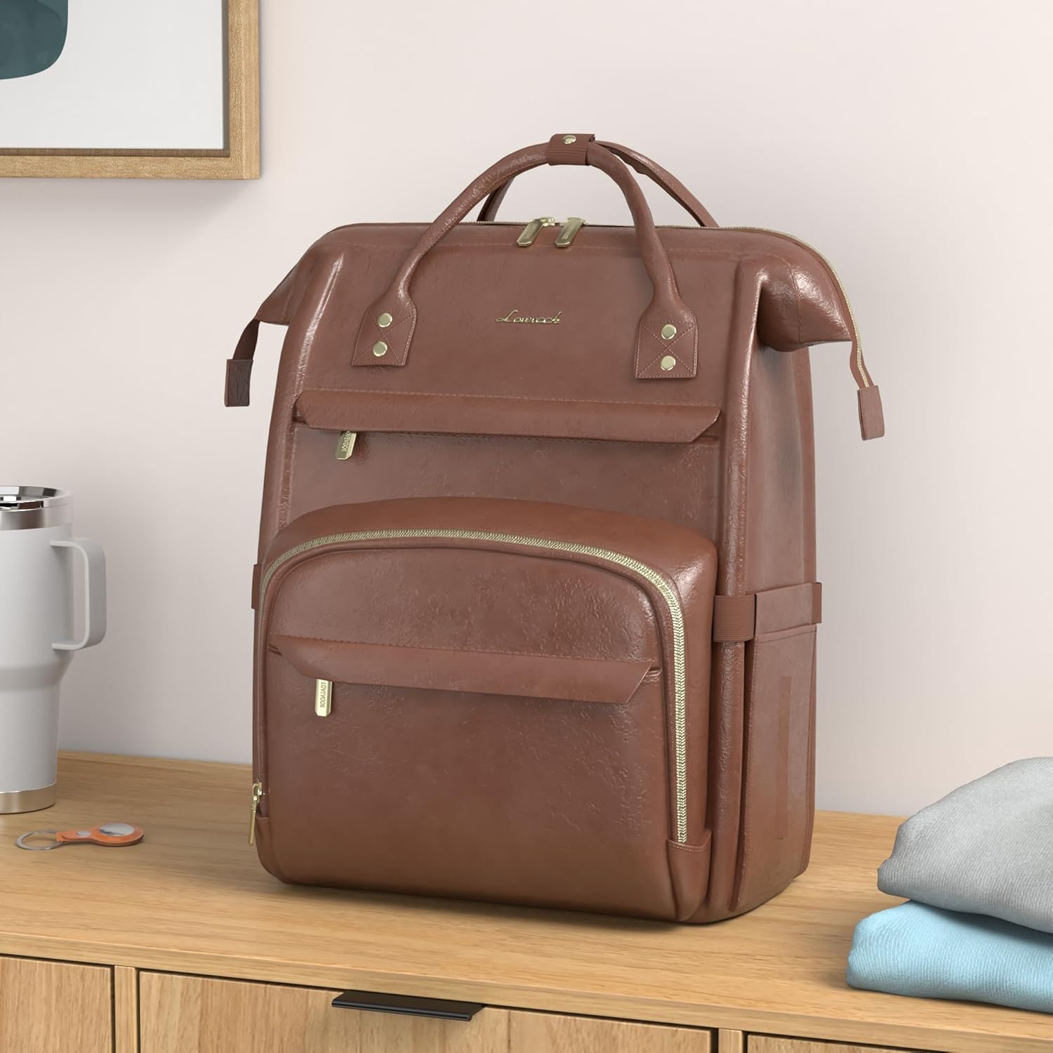 LOVEVOOK Leather Laptop Backpack for Women 17 inch, Travel Backpack Purse, Professional College