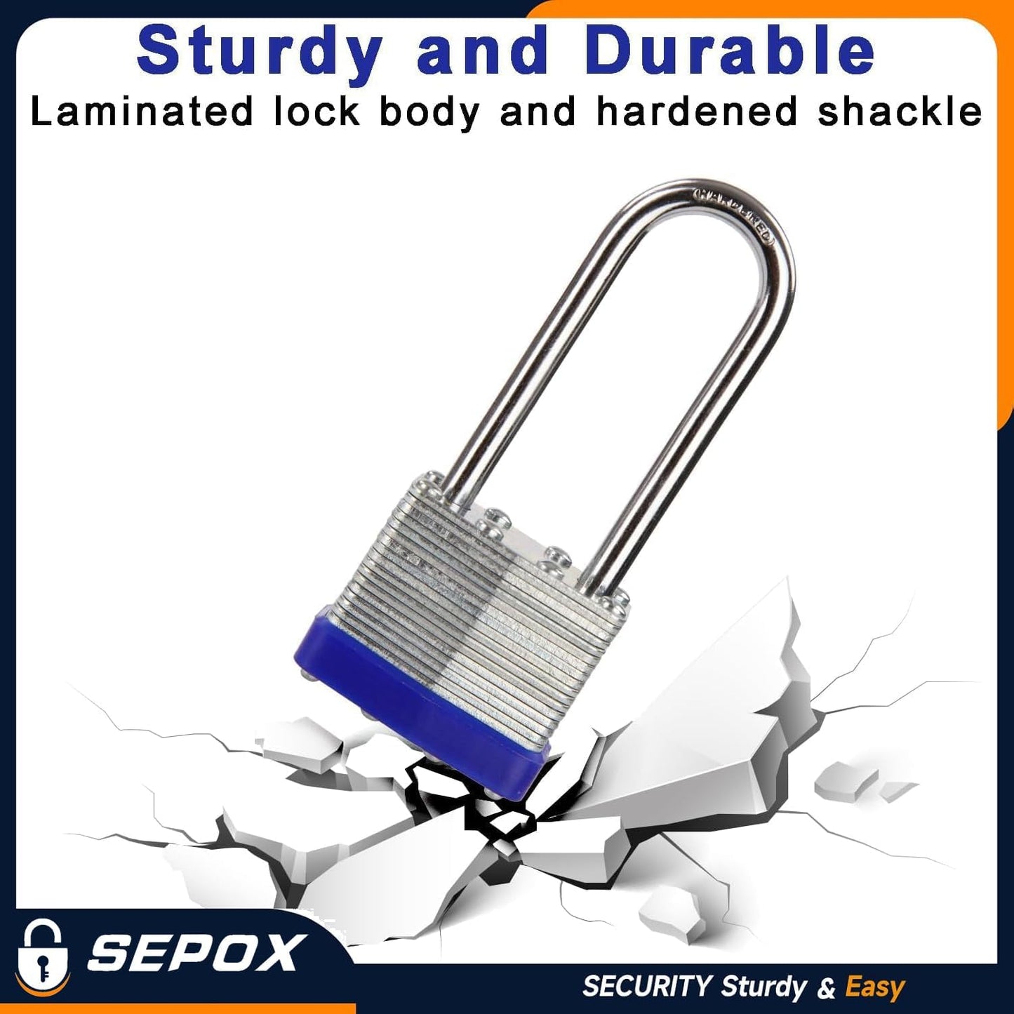 SEPOX® Lucky-12Pcs Set Keyed-Alike Laminated Steel Padlocks with Same-Key, Long-Shackle, 1-9/16" 40MM Heavy-Duty Padlock Body, 12Pcs of Locks with 28Pcs Key with Big Handle for Lockers-Lock, Fence