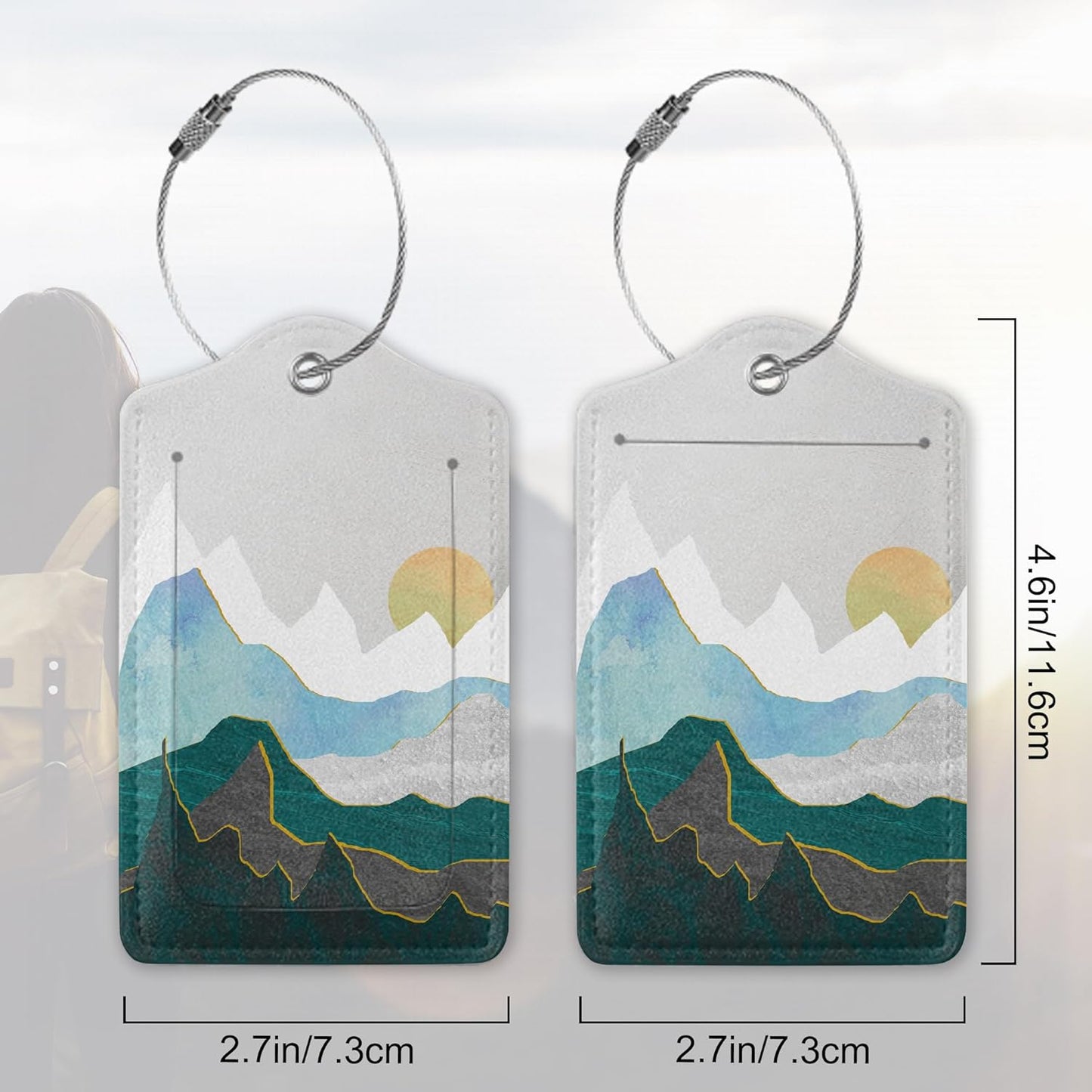 Luggage Tag,Mountains Landscape Sunset Luggage Tags for Suitcases with Privacy Name Id Card PU