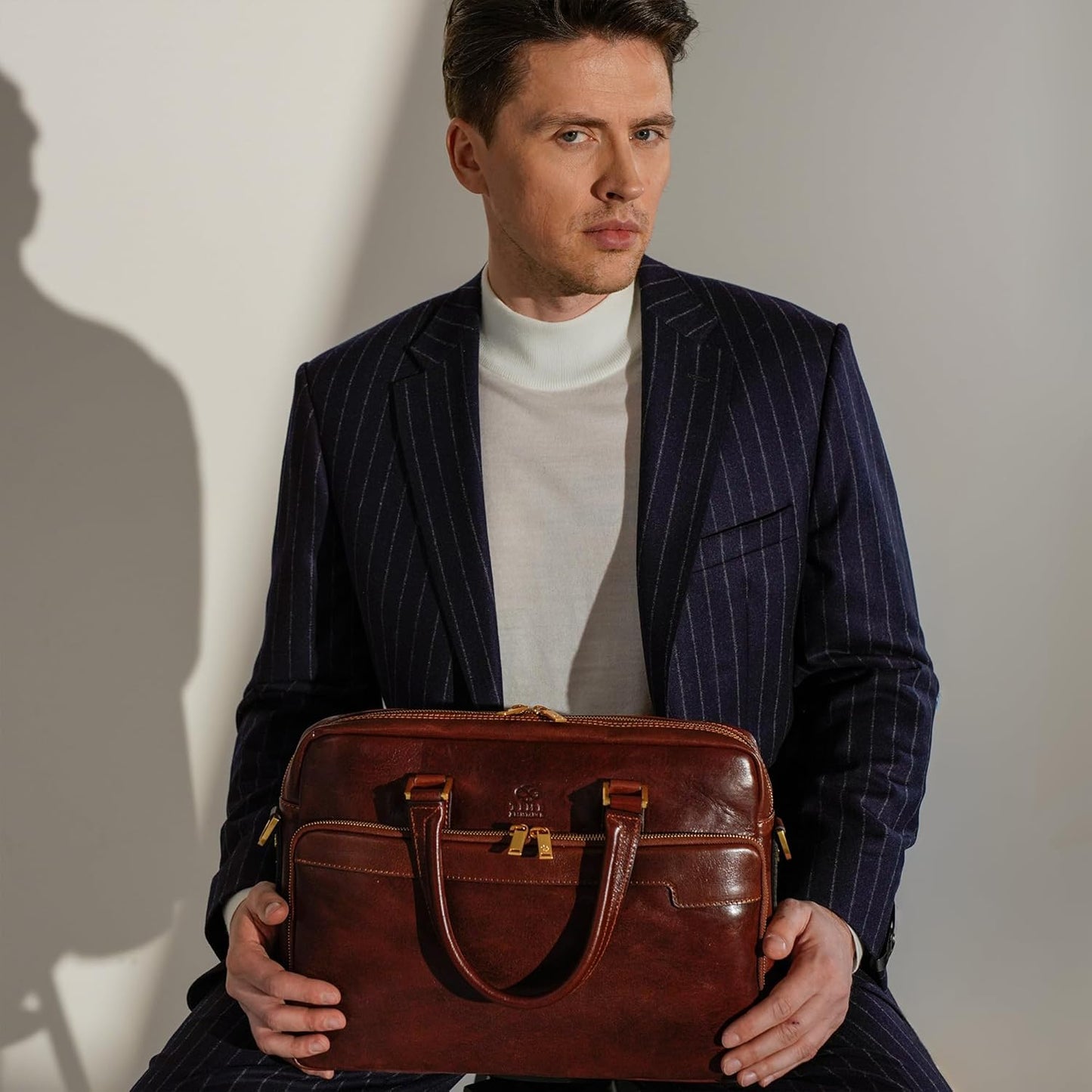 Time Resistance Leather Briefcase - Italian Handmade Leather Laptop Bag - Briefcase for Men and