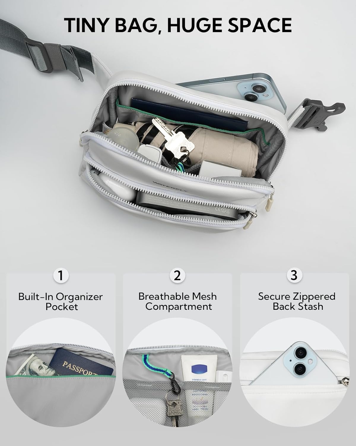 WATERFLY Waist Packs Fanny Pack: 2L Fashion Crossbody Bum Bags for Women Men Casual Waist Bag for