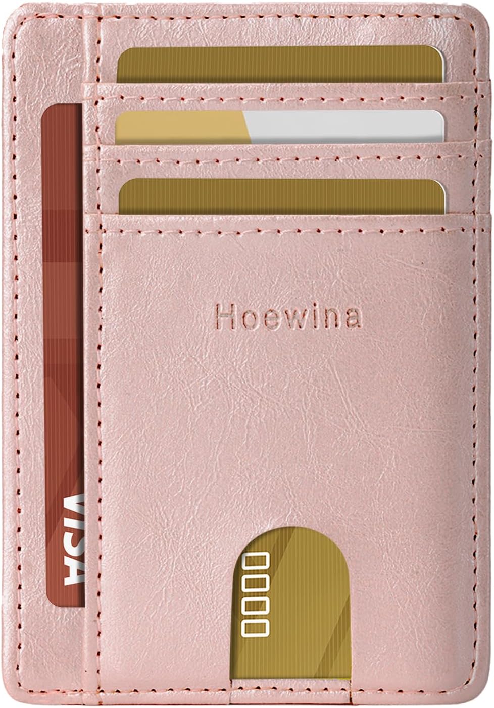 Hoewina Slim Wallet for Men, Credit Card Holder Wallet, Minimalist Design - RFID Blocking Front Pocket Leather Thin Wallet for Men and Women(Rose Gold)