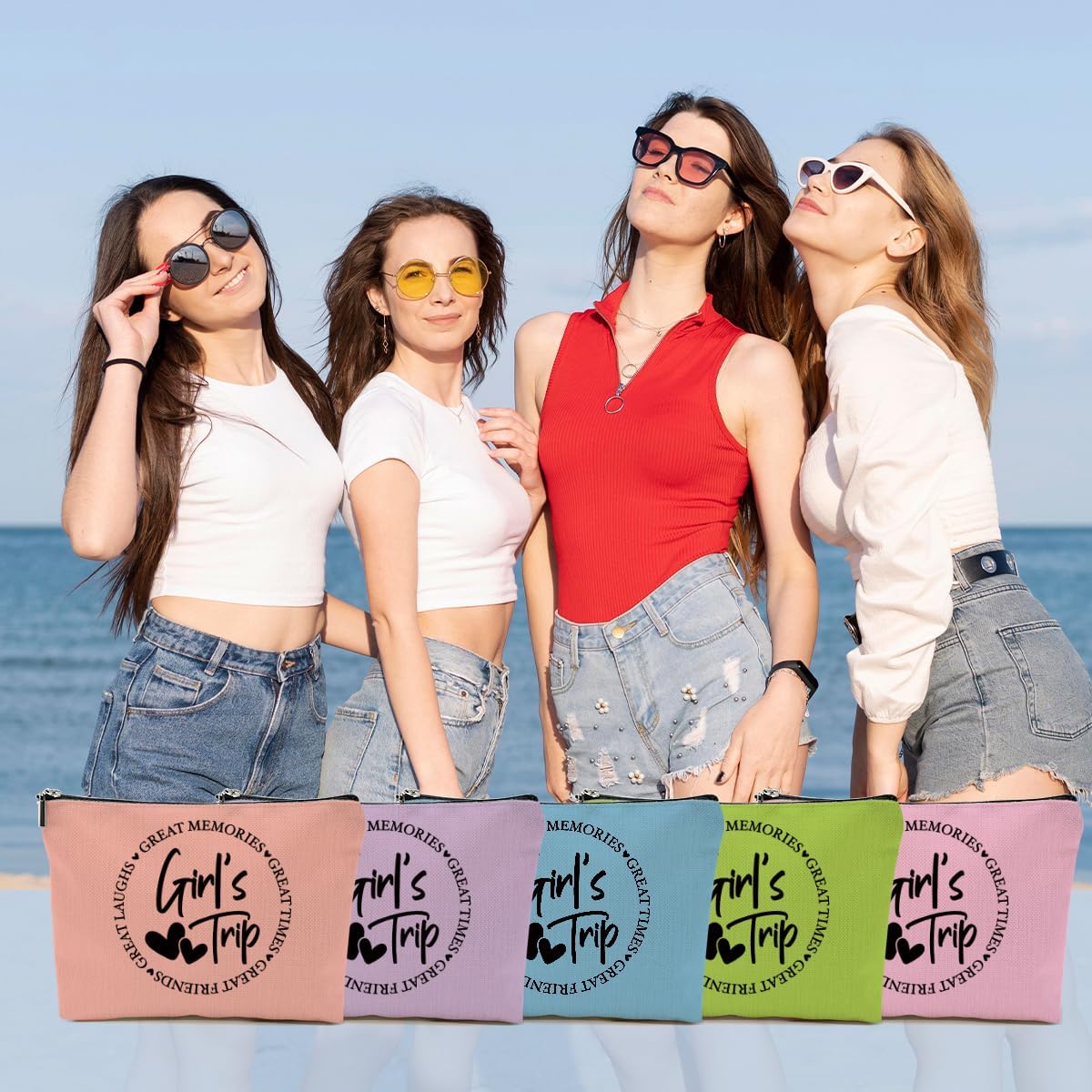 5Pcs Girls Trip Gifts Favors, Girls Weekend Gifts Makeup Bag, Bestie Gifts Weekend Bag Vacation 2025 Cosmetic Bag, Friendship Gifts for Women Bestie Friend, Graduation Wedding Gifts Toiletry Bag
