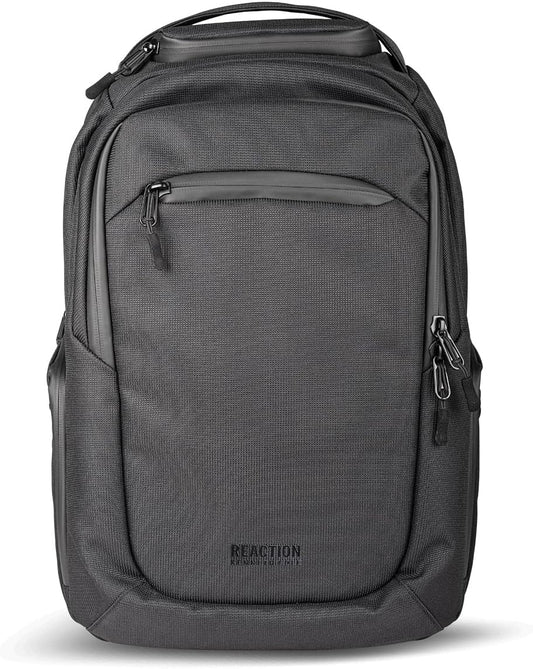 Kenneth Cole REACTION Parker Polyester Abrasion-Resistant Travel 17" Laptop Backpack with Removable Laptop Sleeve, Black