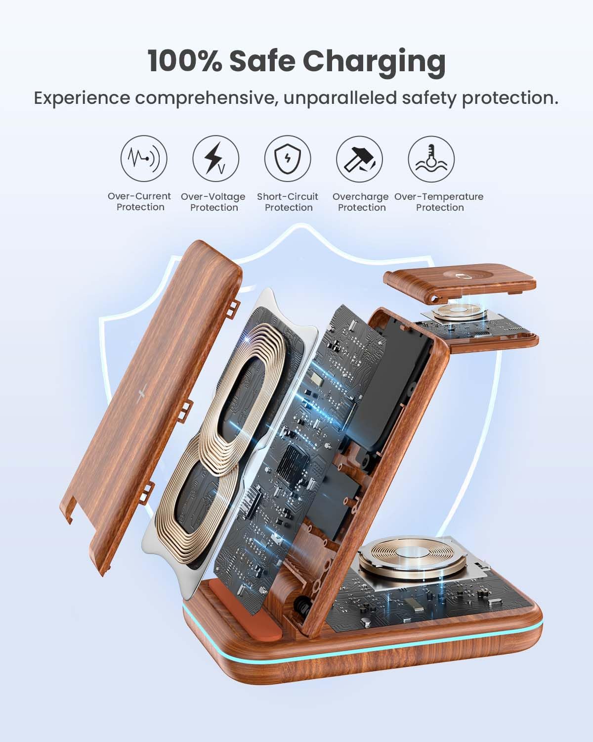 Wireless Charging Station: GEEKERA 3 in 1 Foldable Wireless Charger Stand for iPhone 17/16/15/14 13 12 11 Pro Max/X/8, Charging Station for Apple Watch Ultra/SE/11/10/9/8/7/6/5/4, AirPods 4/3/2/Pro