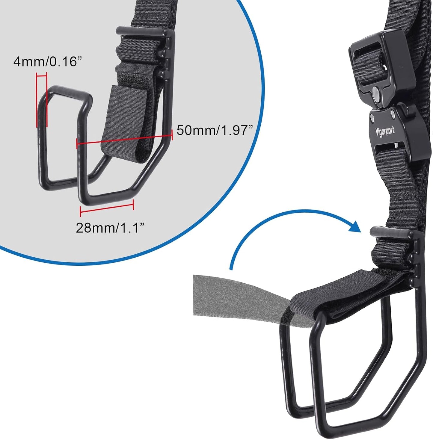 Vigorport Luggage Hook Strap, J Hook for Add a Bag Luggage, Multi Adjustment Bag Strap Hook with Hands Free(Medium Size/Metal Buckle)