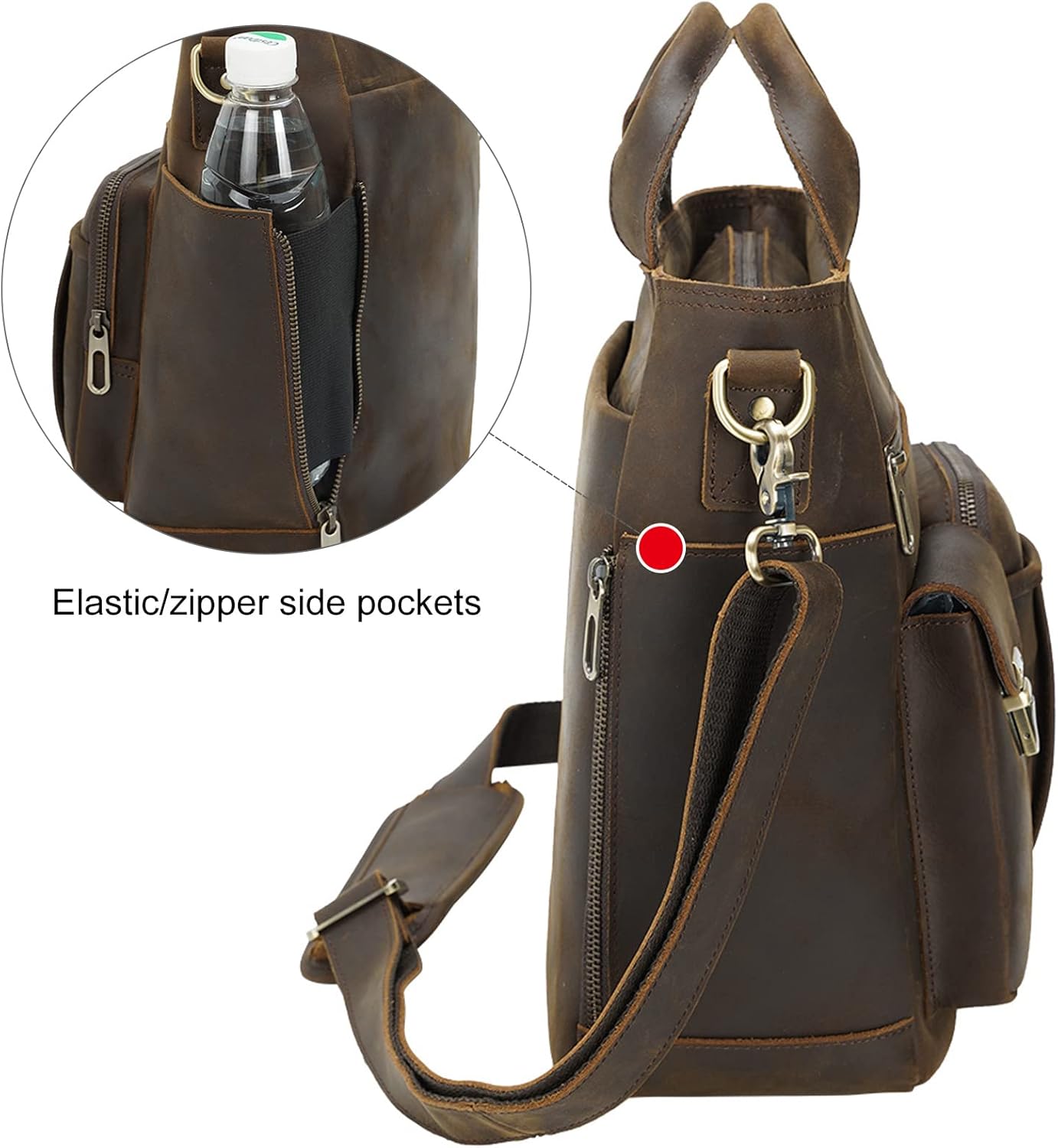TIDING Full Grain Leather Messenger Shoulder Bag for Men Vintage Crossbody Bag Work Business Travel Handbag fits 11" Tablet