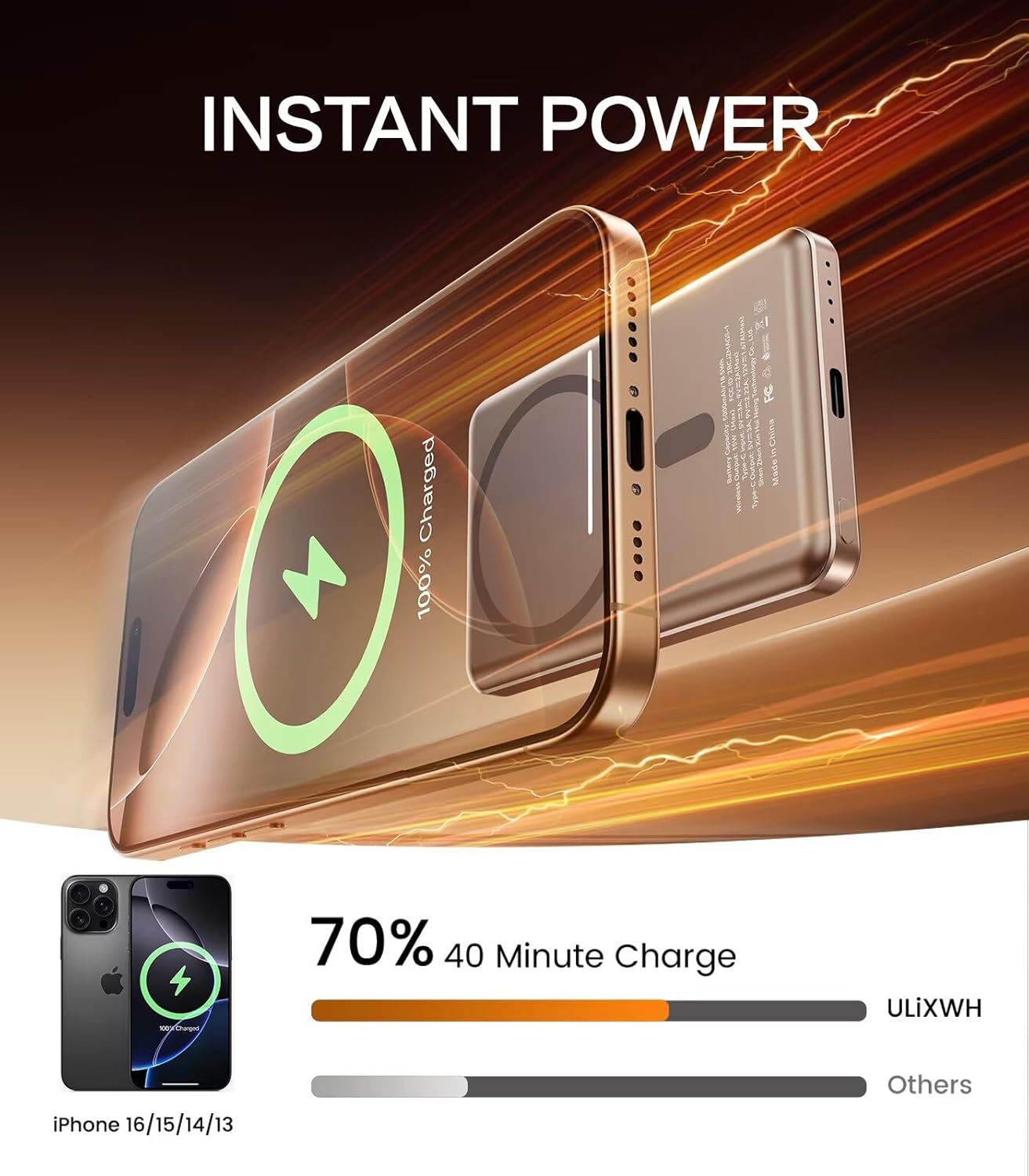 Magsafe Portable Charger for iPhone, 2025 Upgrade 5000mAh Fast Charging Magnetic Power Bank for iPhone 16 15 Pro Max 14 13 12, Desert Gold