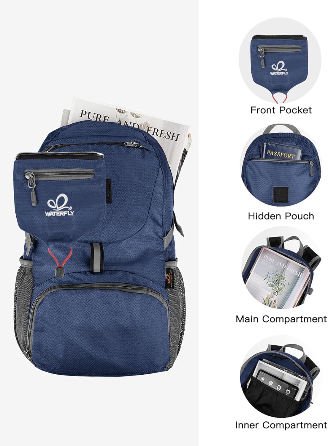 WATERFLY Small Lightweight Packable Backpack: 20l Ultra Light Foldable Travel Hiking Camping