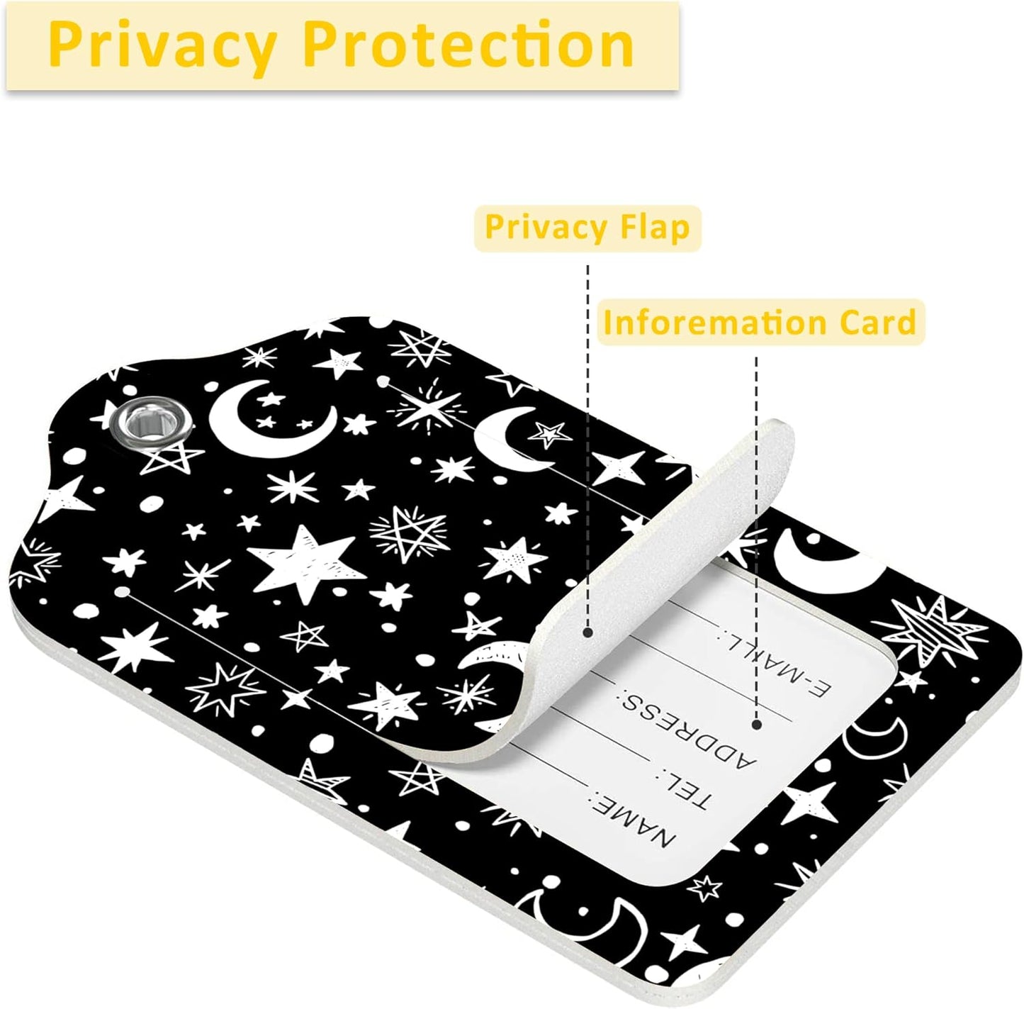 Luggage Tags for Suitcase,2 Pack Stars and Moons Luggage Tag with Privacy Flap,Name ID Label and