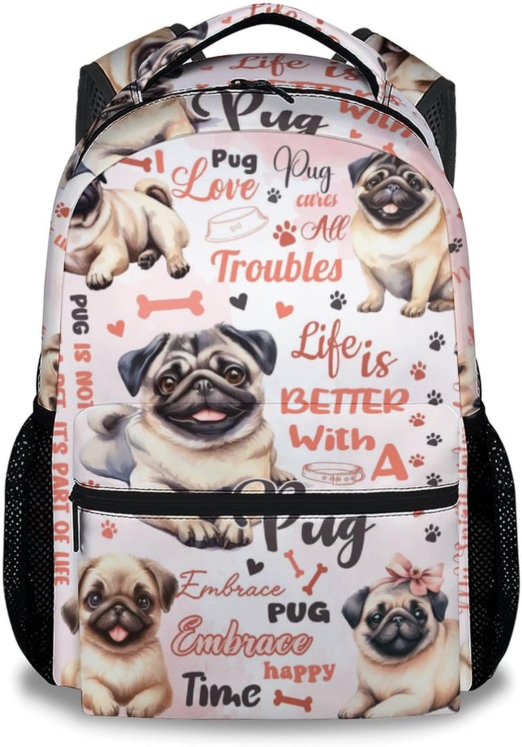 Mercuryelf Backpack for Girls - 17 Inch Pug Backpacks for School - Cute Dog Bookbag for Teen Boys