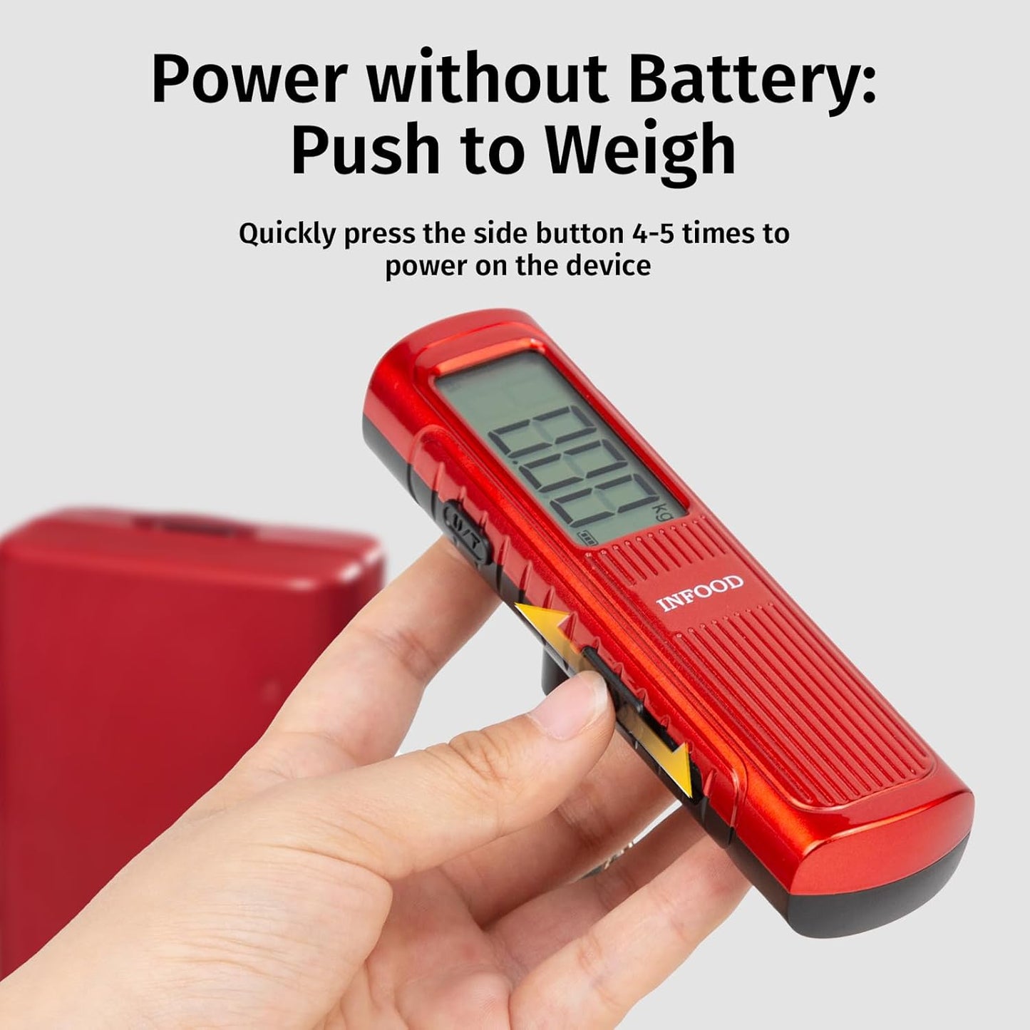Battery-Free Digital Luggage Scale, Suitcase Scale for Travel, Portable Luggage Weight Scale with Hook & LCD Display for Luggages, Packages & Bags, 110lb/50kg Handheld Scale, Red