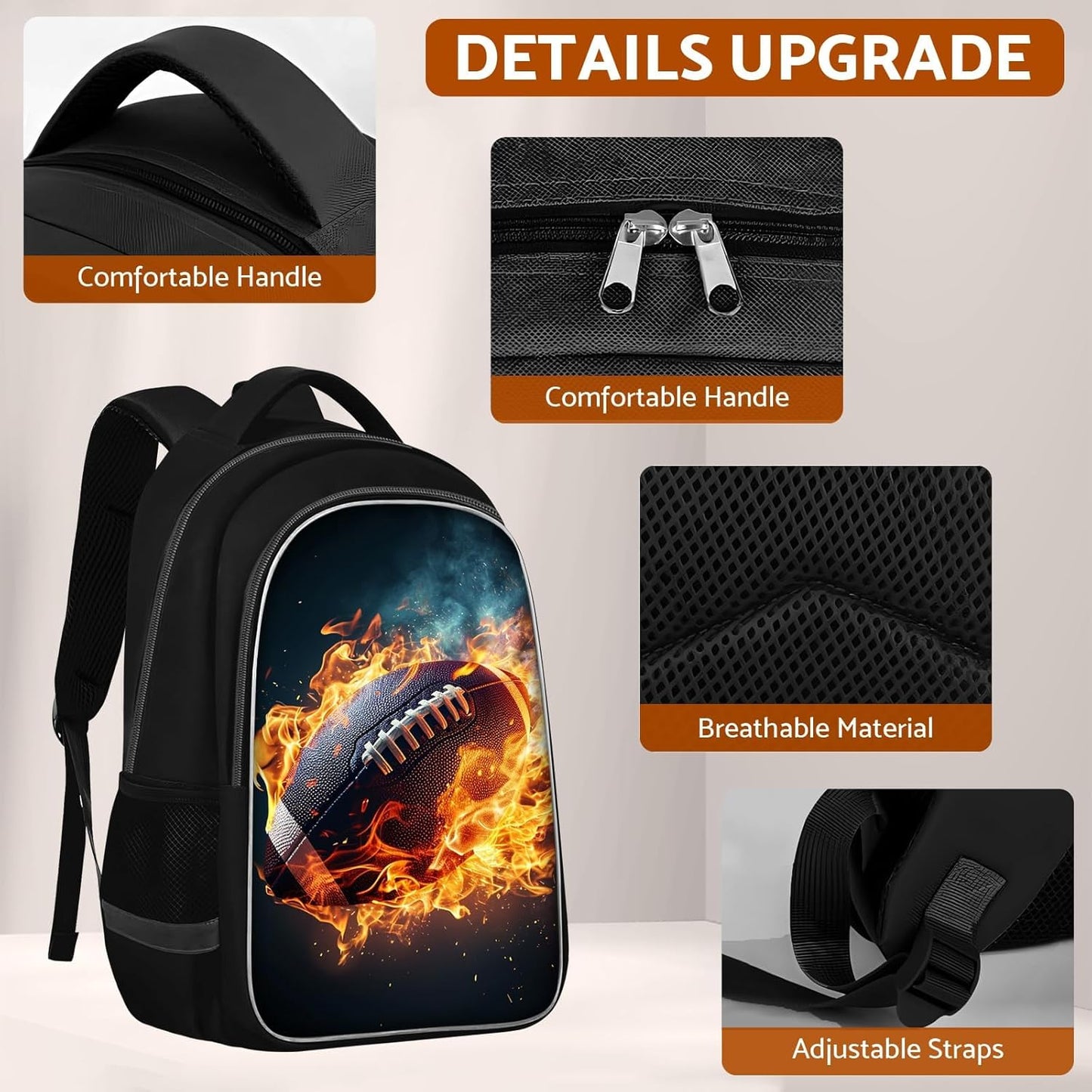 School Backpack for Boys - American Football Boys Backpack for Kids Children Elementary Middle