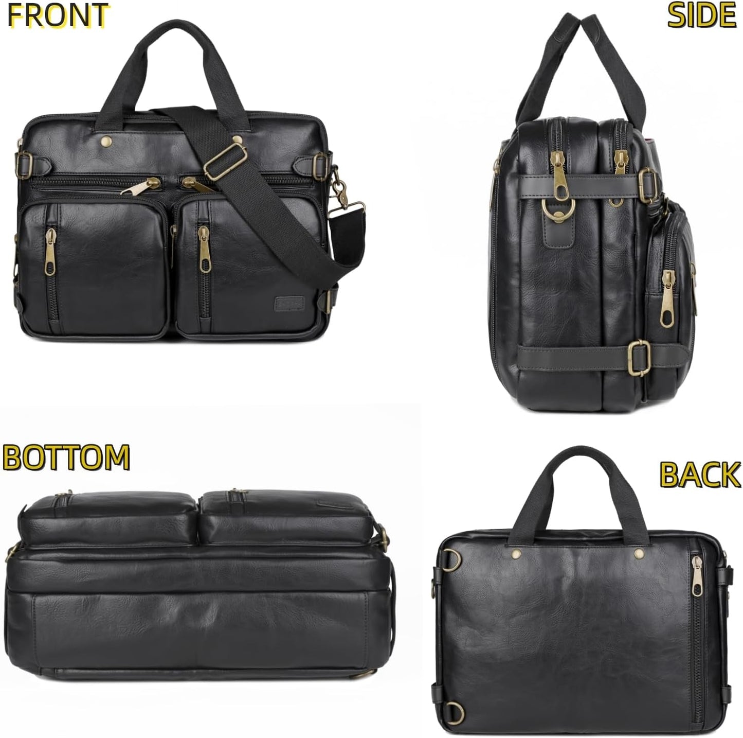 Men Vegan Leather Briefcase Backpack Hybrid 17 Inch Laptop Bag Case Business Messenger bag HB-22