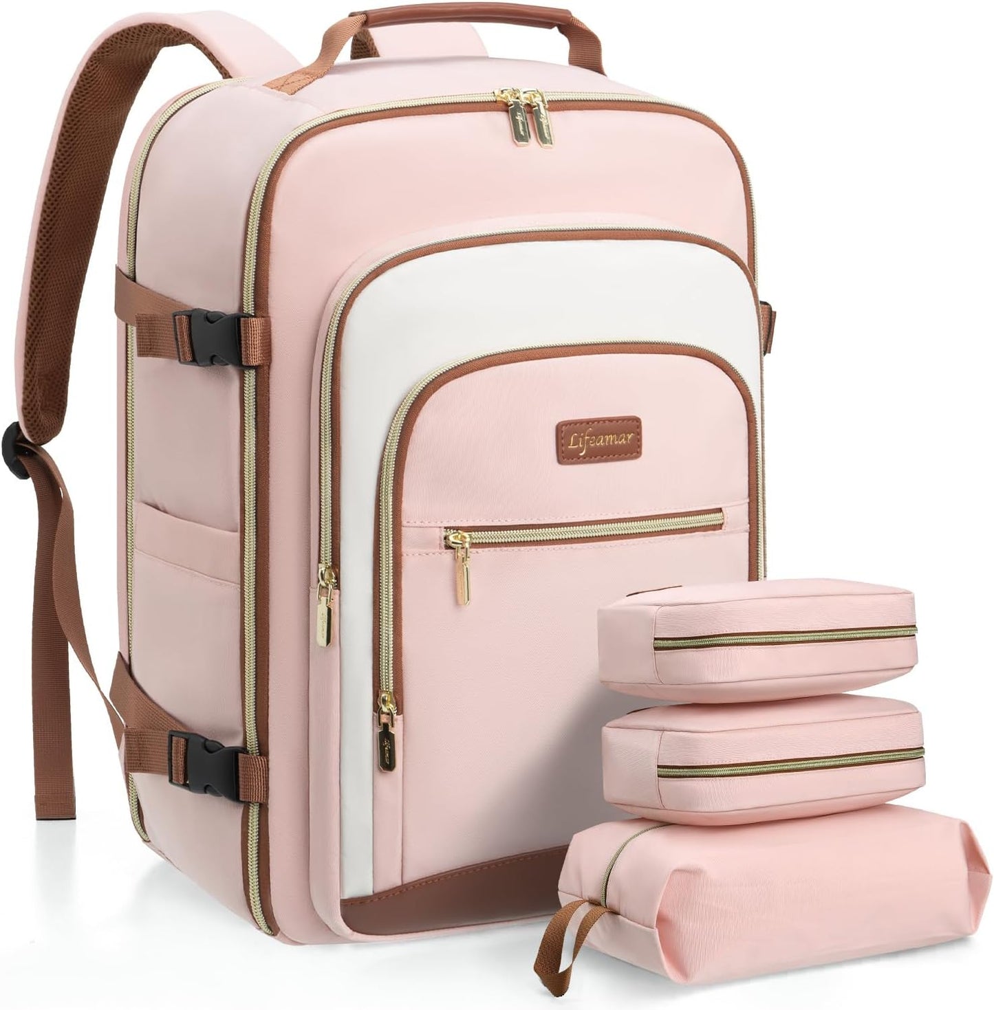 40L Travel Backpack for Women, Carry On Bag Flight Approved, Waterproof Backpack with 3 Packing Cubes, Weekender Personal Item Bag for Airplane Travel Essentials, TSA Approved