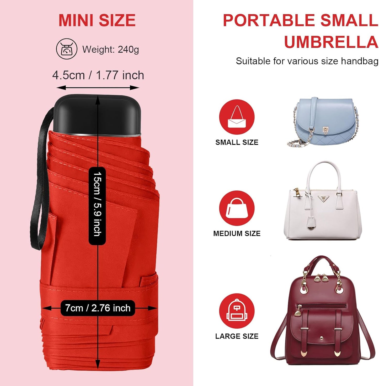 LEAGERA Compact Travel Umbrella with Case - Mini Umbrella for Purse, Small Lightweight &Tiny Design Perfect for Parasol Outdoor Sun&Rain Umbrellas