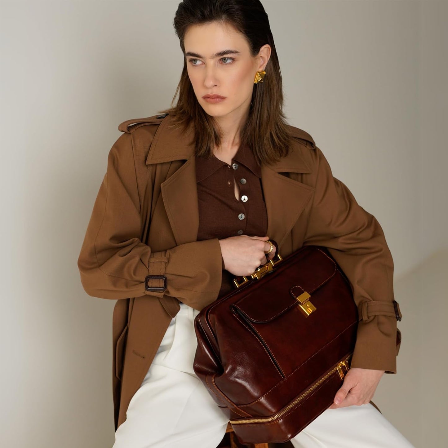 Time Resistance Leather Doctor Bag - Italian Handmade Medical Bag - Vintage Style Handbag - Real Leather Briefcase