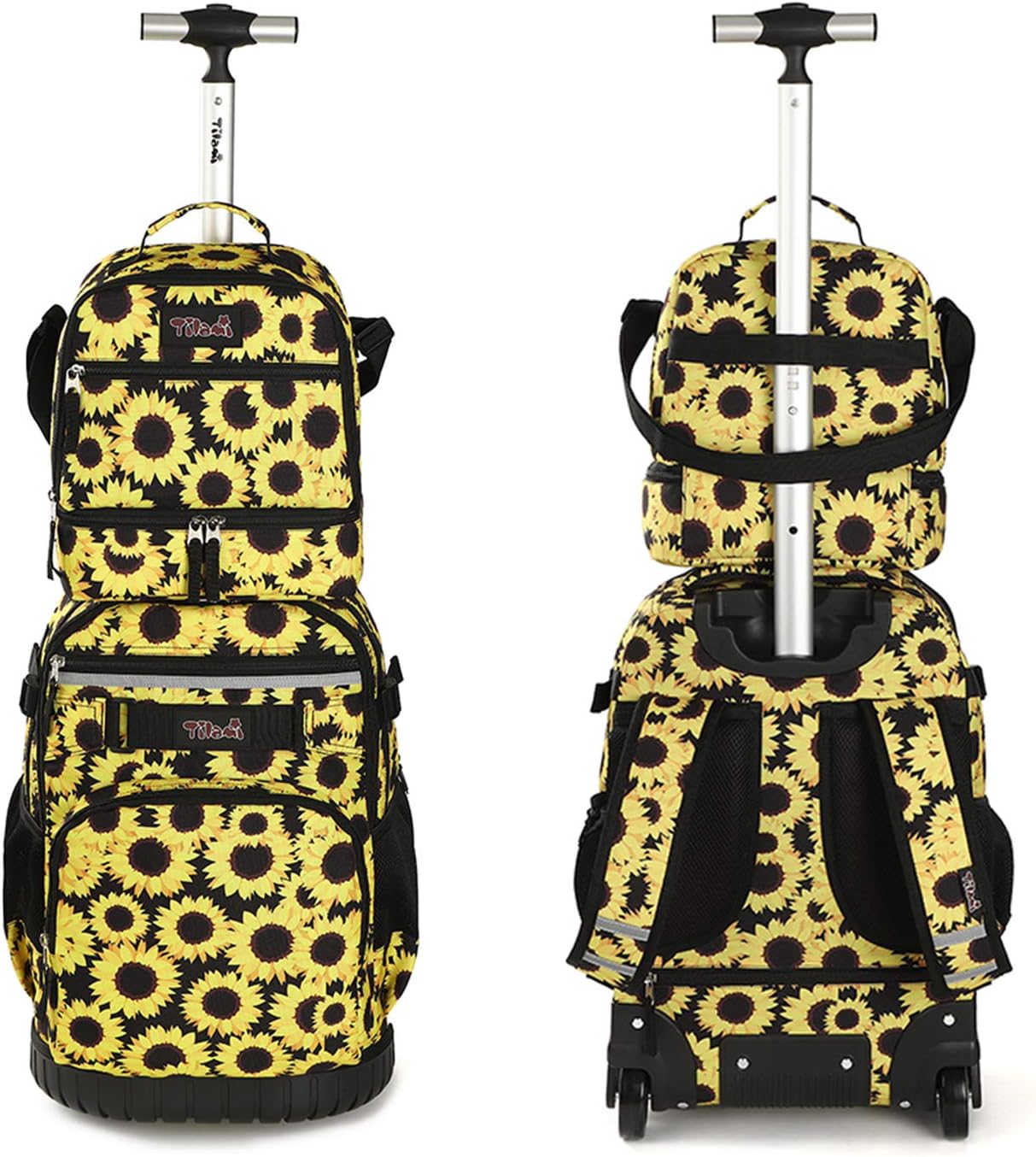 Tilami Rolling Backpack 19 inch with Lunch Bag Wheeled Laptop Backpack (Sunflower)