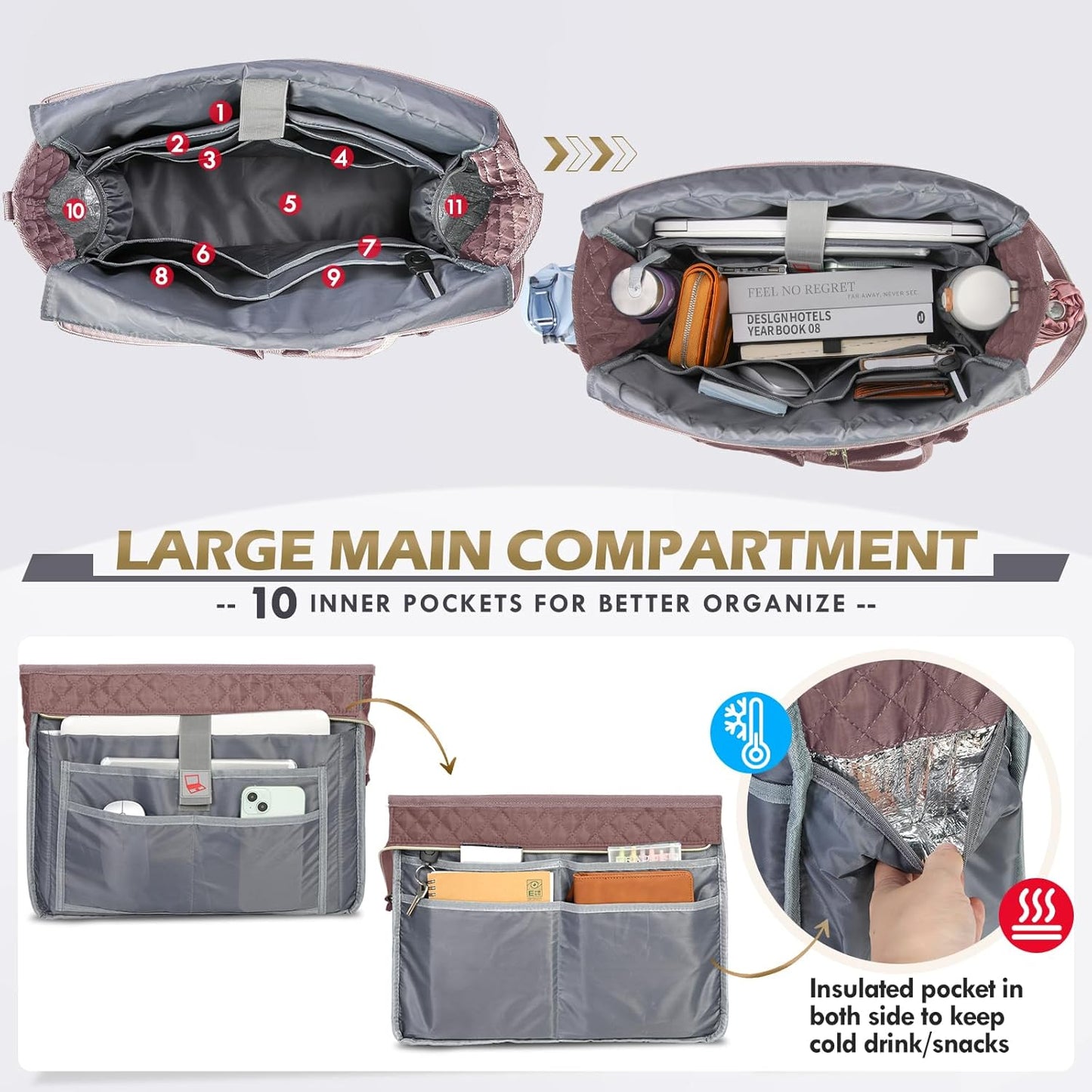 RAINSMORE Teacher Tote Bag 15.6 inch Laptop Bag for Women Work Bags Laptop Tote Nurse Bag